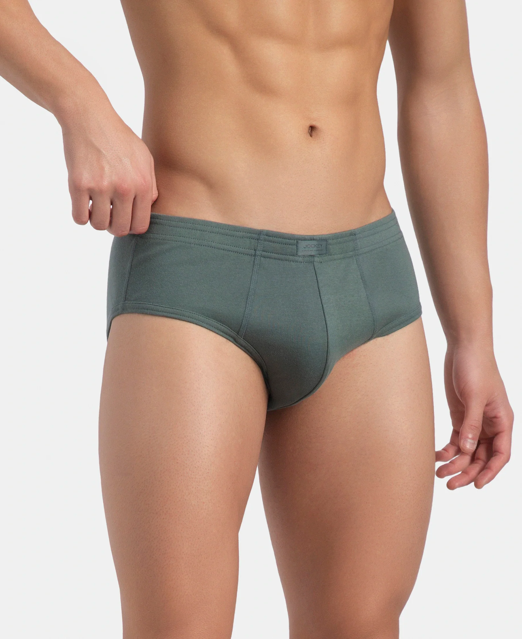Super Combed Cotton Rib Solid Brief with StayFresh Treatment - Balsam Green (Pack of 2) - Image 2
