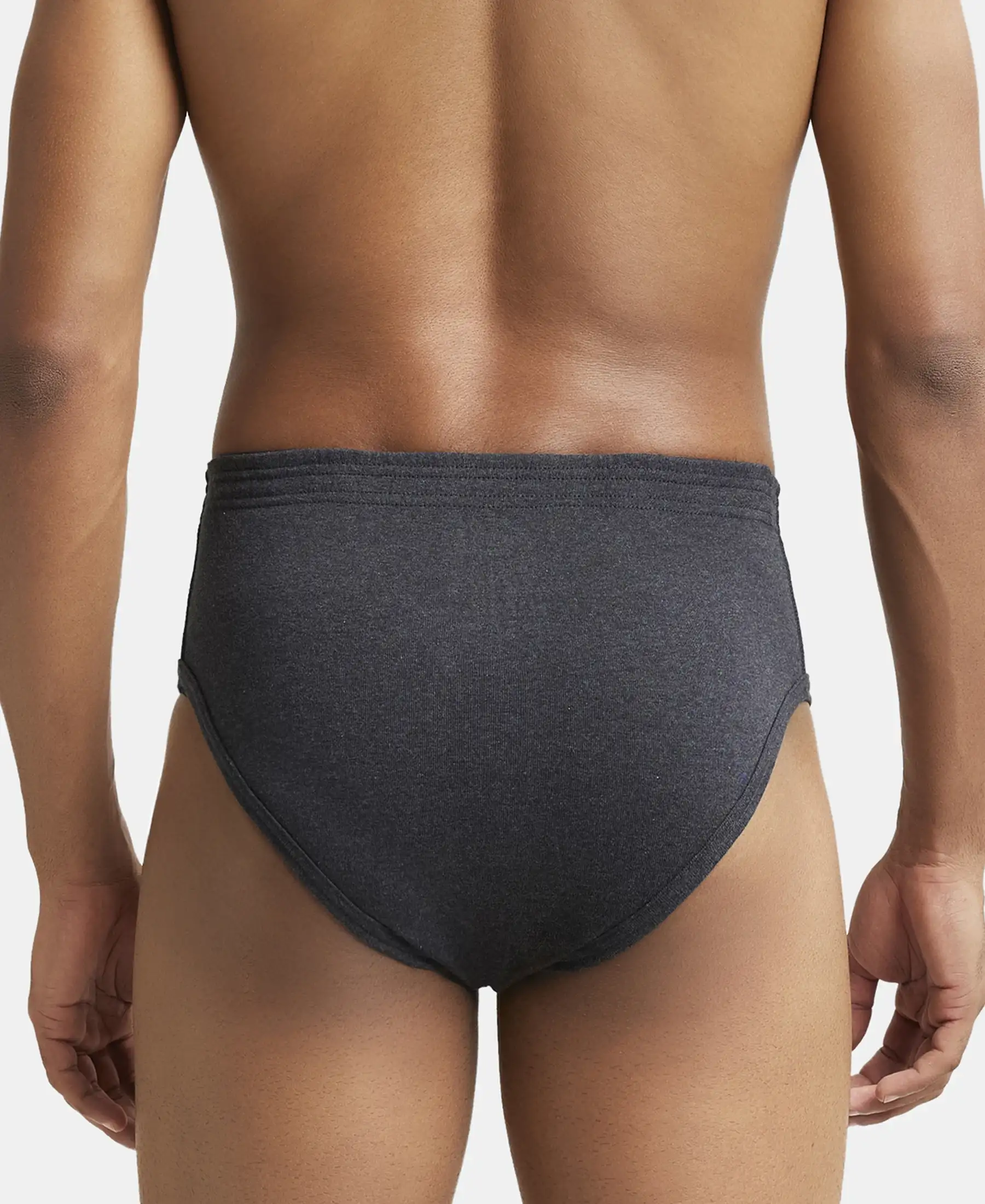 Super Combed Cotton Rib Solid Brief with StayFresh Treatment - Black Melange (Pack of 2) - Image 3