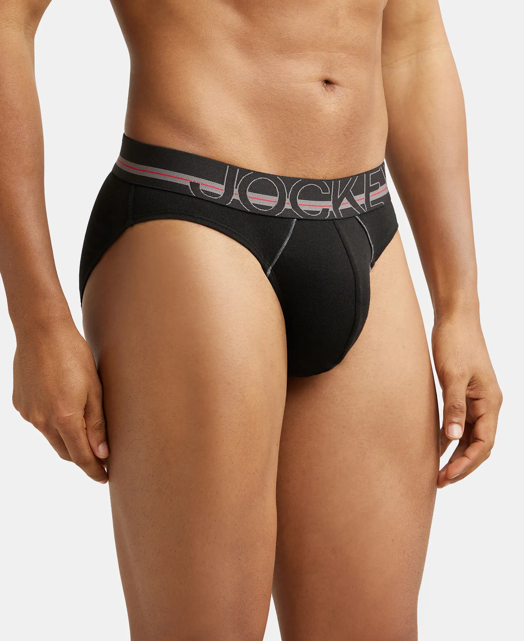 Super Combed Cotton Rib Solid Brief with Ultrasoft Waistband - Black (Pack of 2) - Image 2