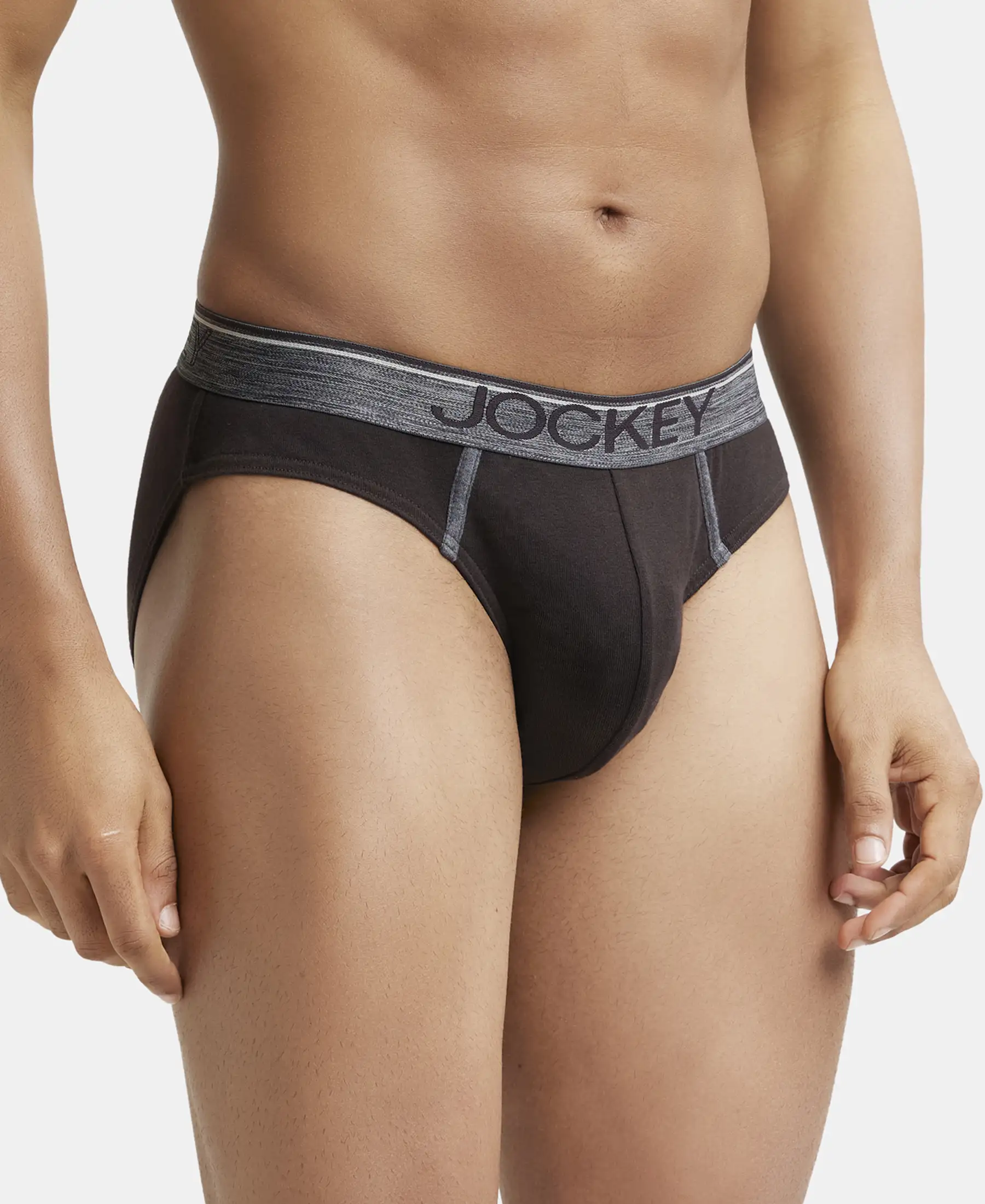 Super Combed Cotton Rib Solid Brief with Ultrasoft Waistband - Brown - Image 2
