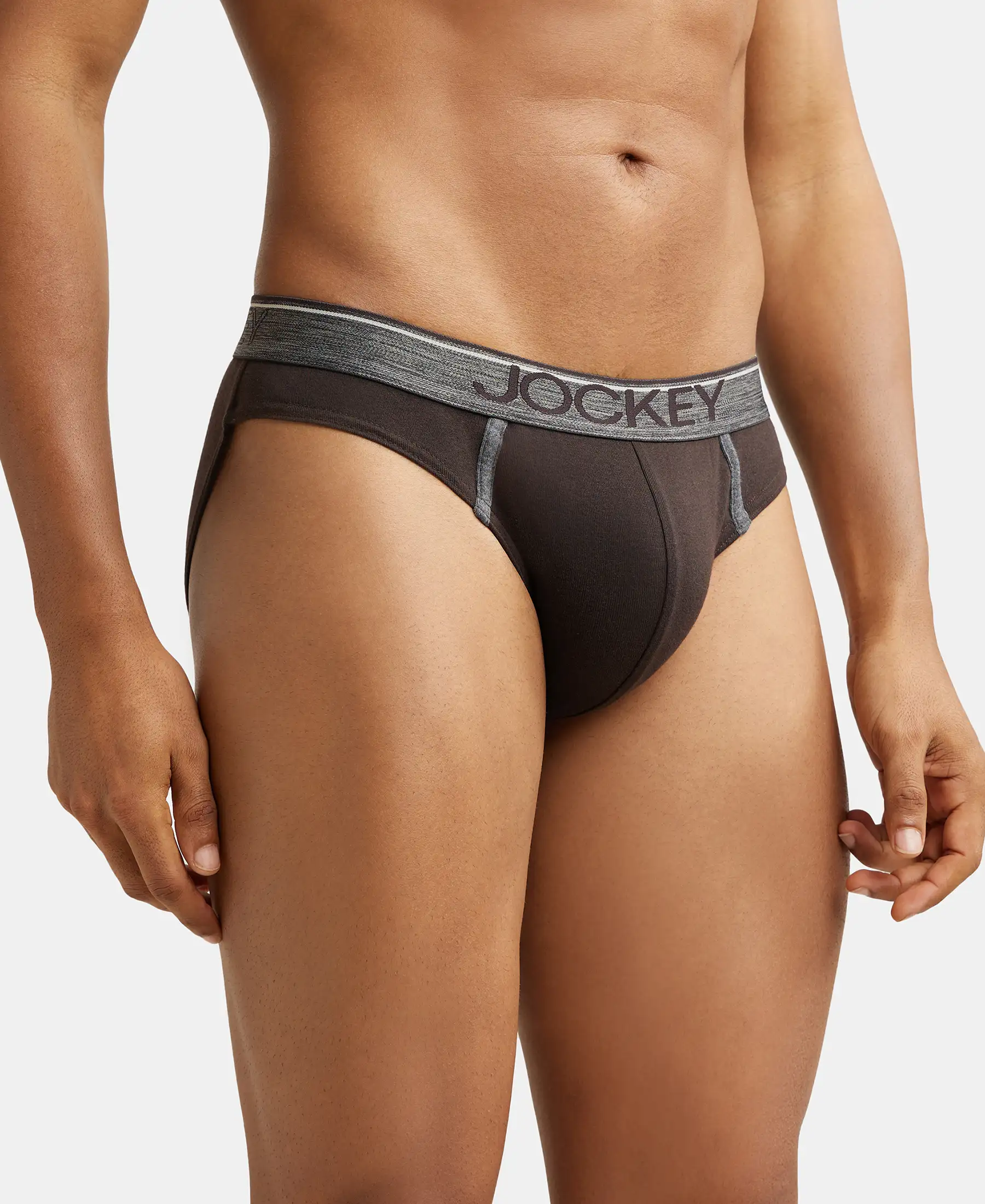 Super Combed Cotton Rib Solid Brief with Ultrasoft Waistband - Brown (Pack of 2) - Image 2