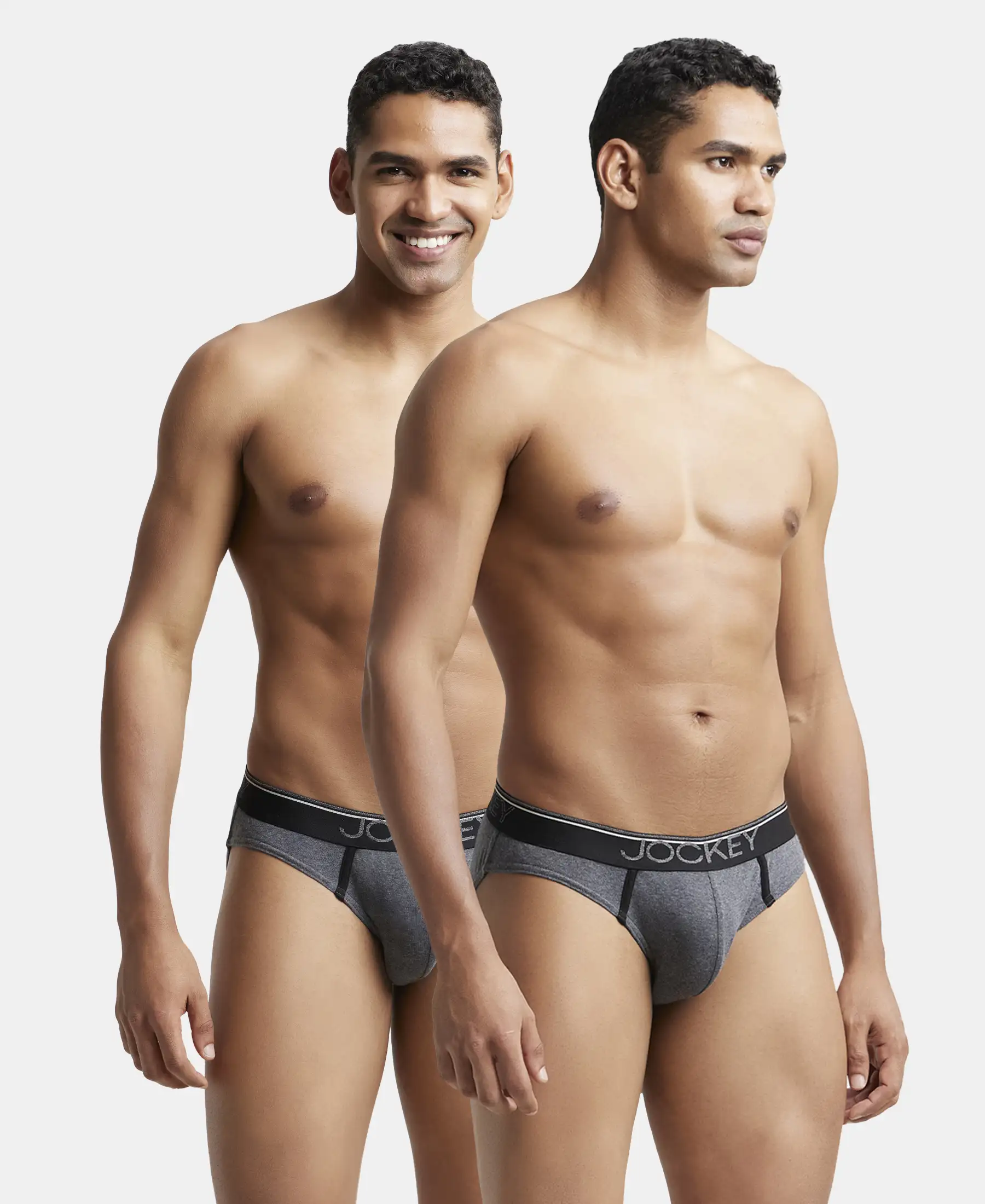 Super Combed Cotton Rib Solid Brief with Ultrasoft Waistband - Charcoal Melange (Pack of 2) - Image 5