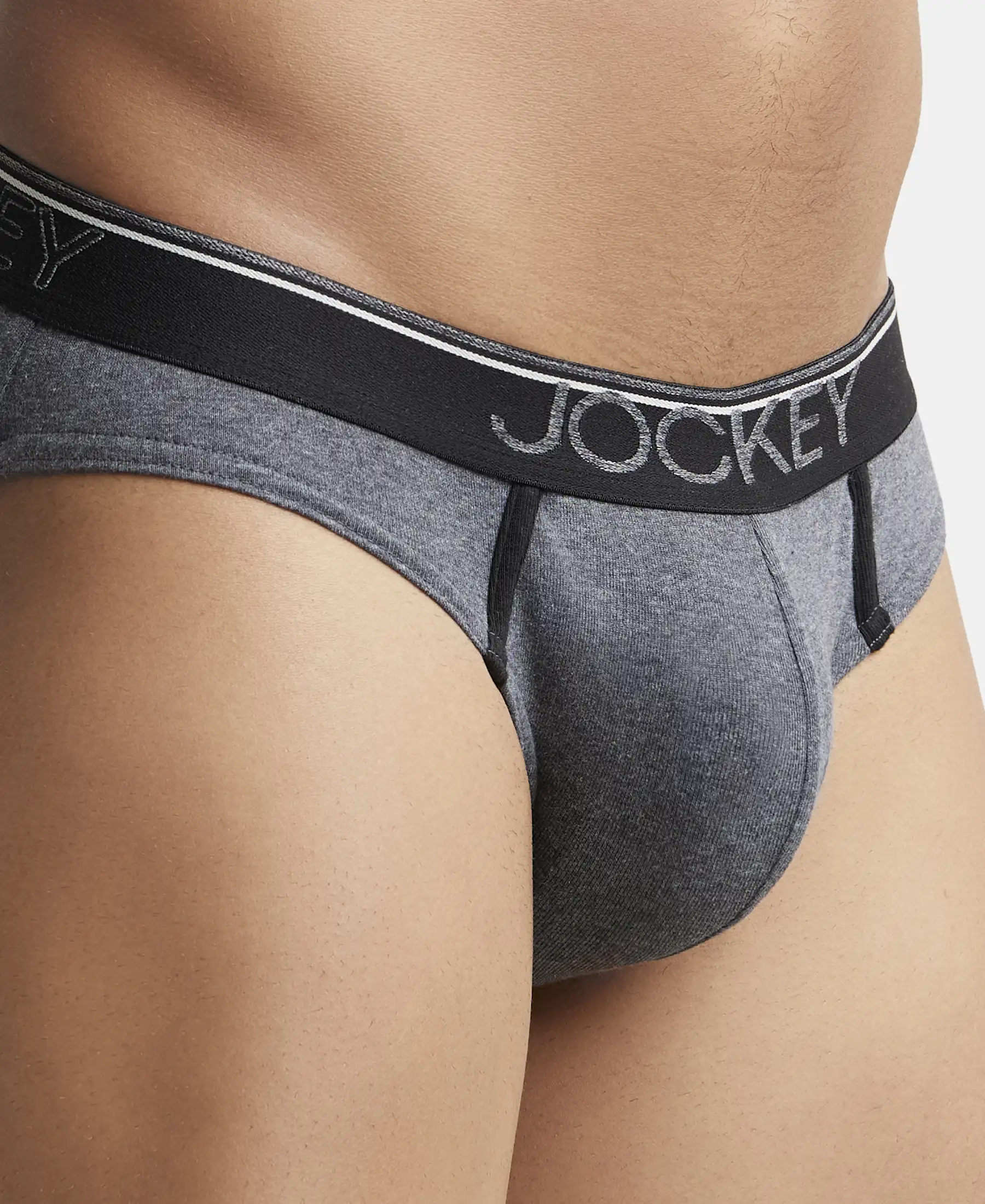 Super Combed Cotton Rib Solid Brief with Ultrasoft Waistband - Charcoal Melange (Pack of 2) - Image 6