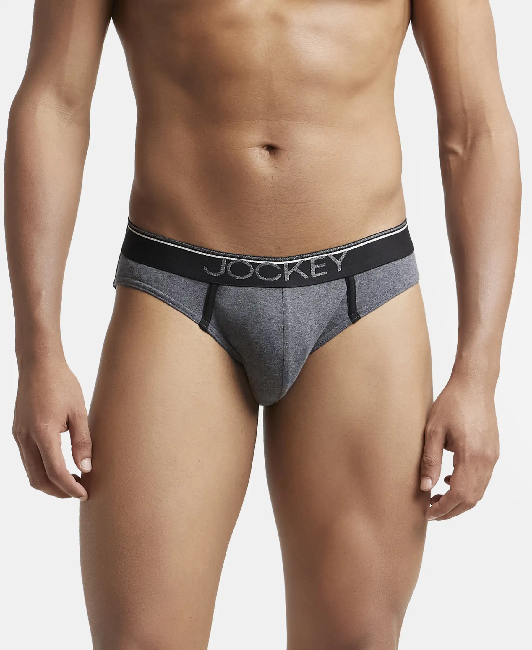 Super Combed Cotton Rib Solid Brief with Ultrasoft Waistband - Charcoal Melange (Pack of 2) - Image 7