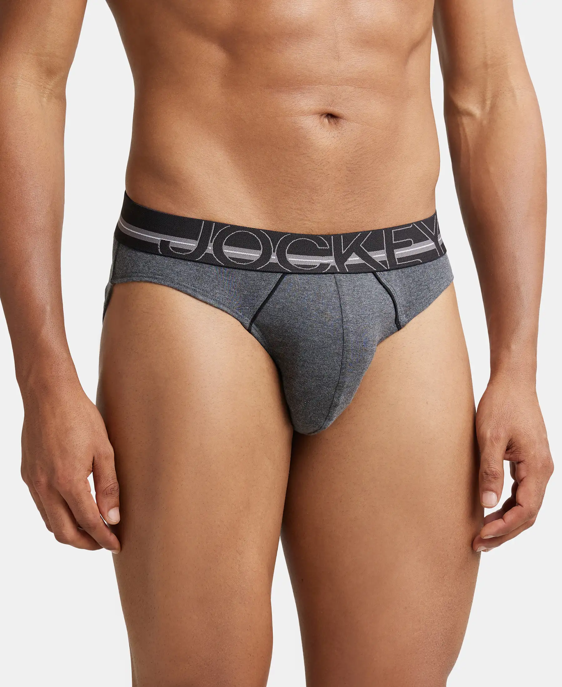 Super Combed Cotton Rib Solid Brief with Ultrasoft Waistband - Charcoal Melange (Pack of 2) - Image 2