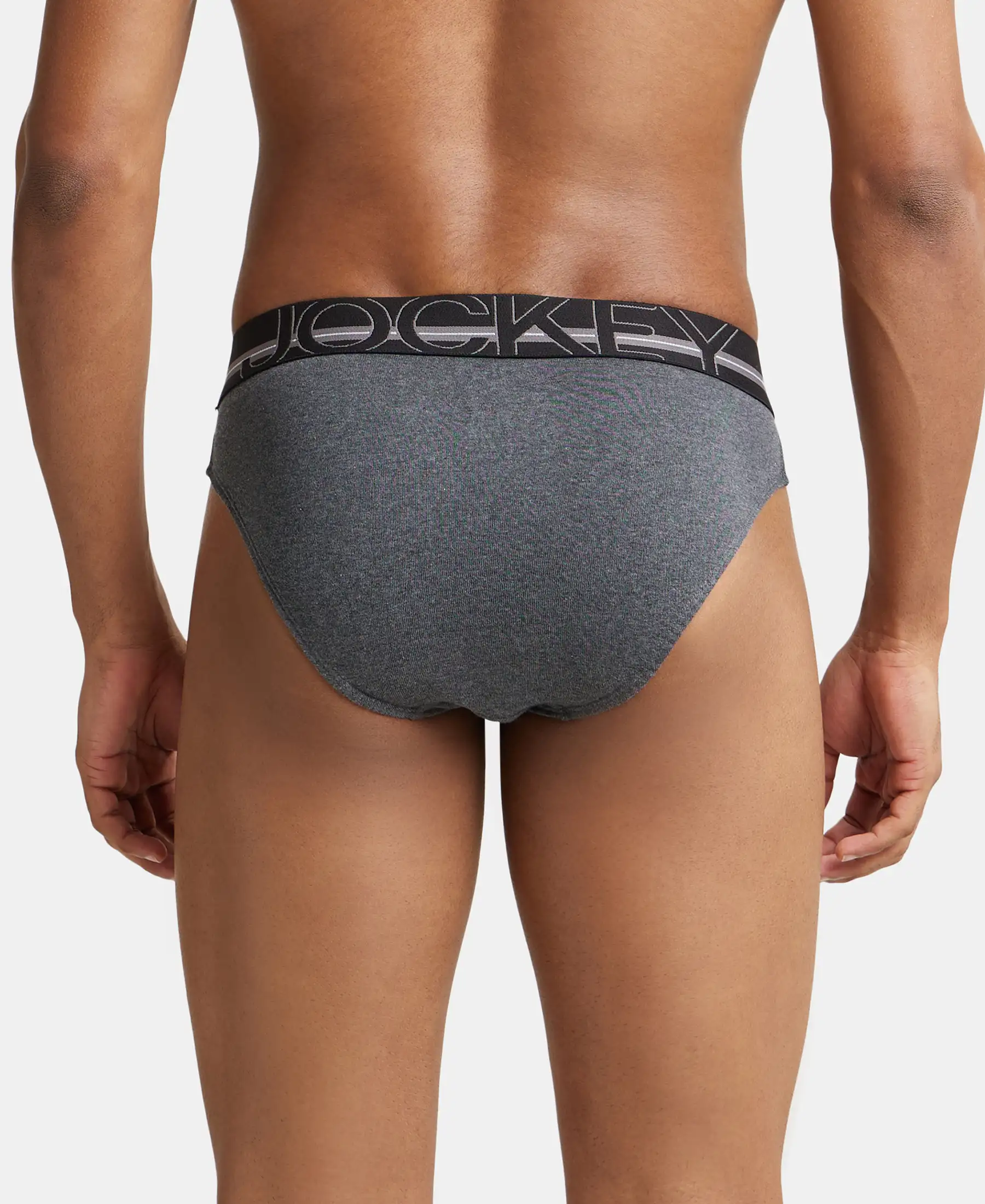 Super Combed Cotton Rib Solid Brief with Ultrasoft Waistband - Charcoal Melange (Pack of 2) - Image 3