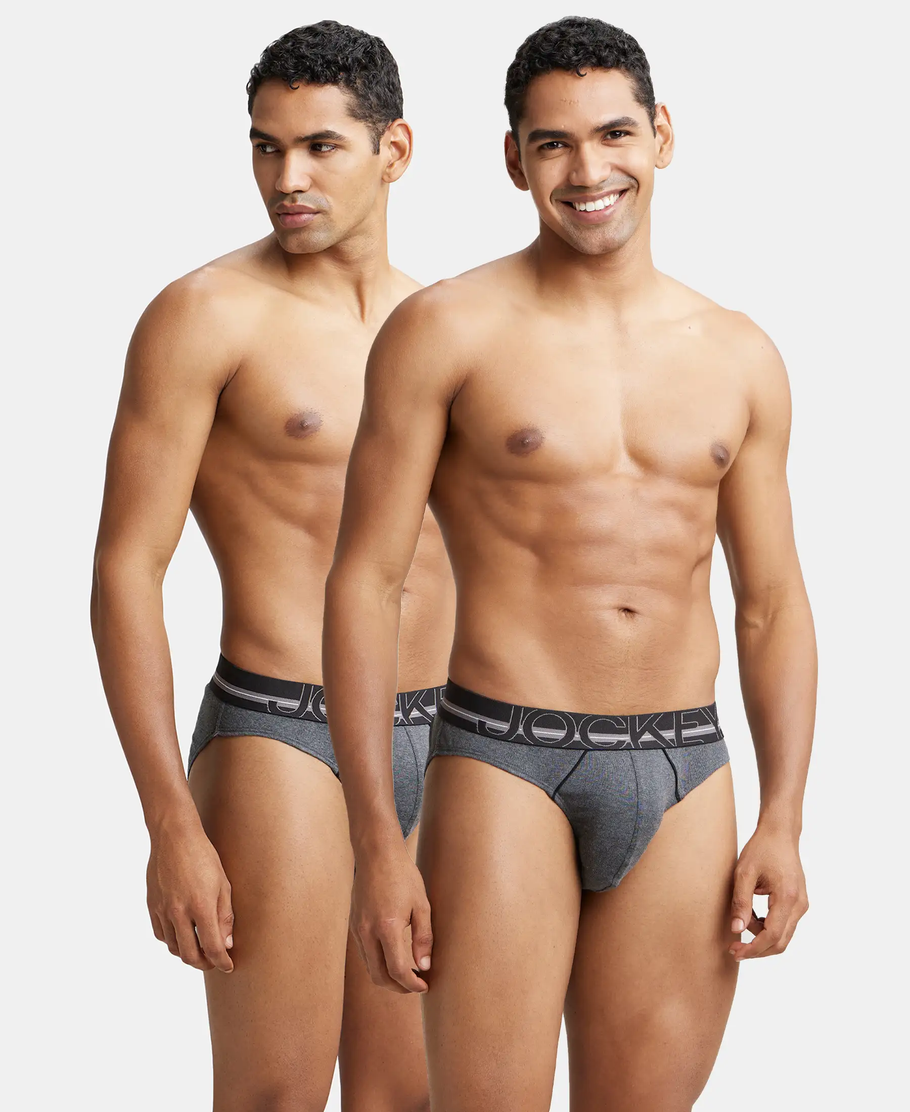 Super Combed Cotton Rib Solid Brief with Ultrasoft Waistband - Charcoal Melange (Pack of 2) - Image 5