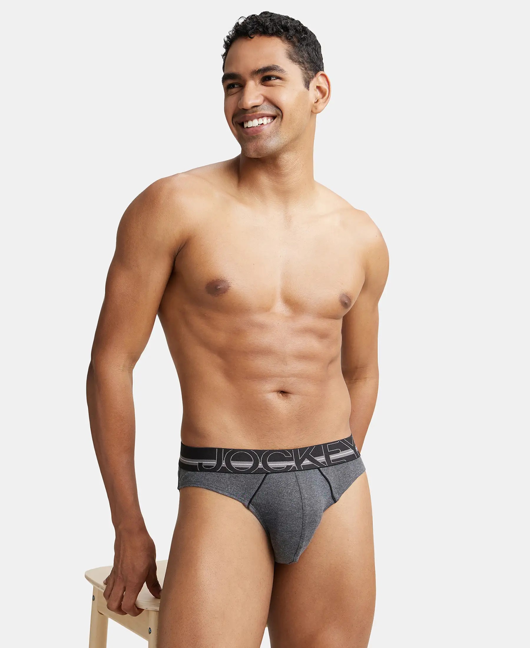 Super Combed Cotton Rib Solid Brief with Ultrasoft Waistband - Charcoal Melange (Pack of 2) - Image 8
