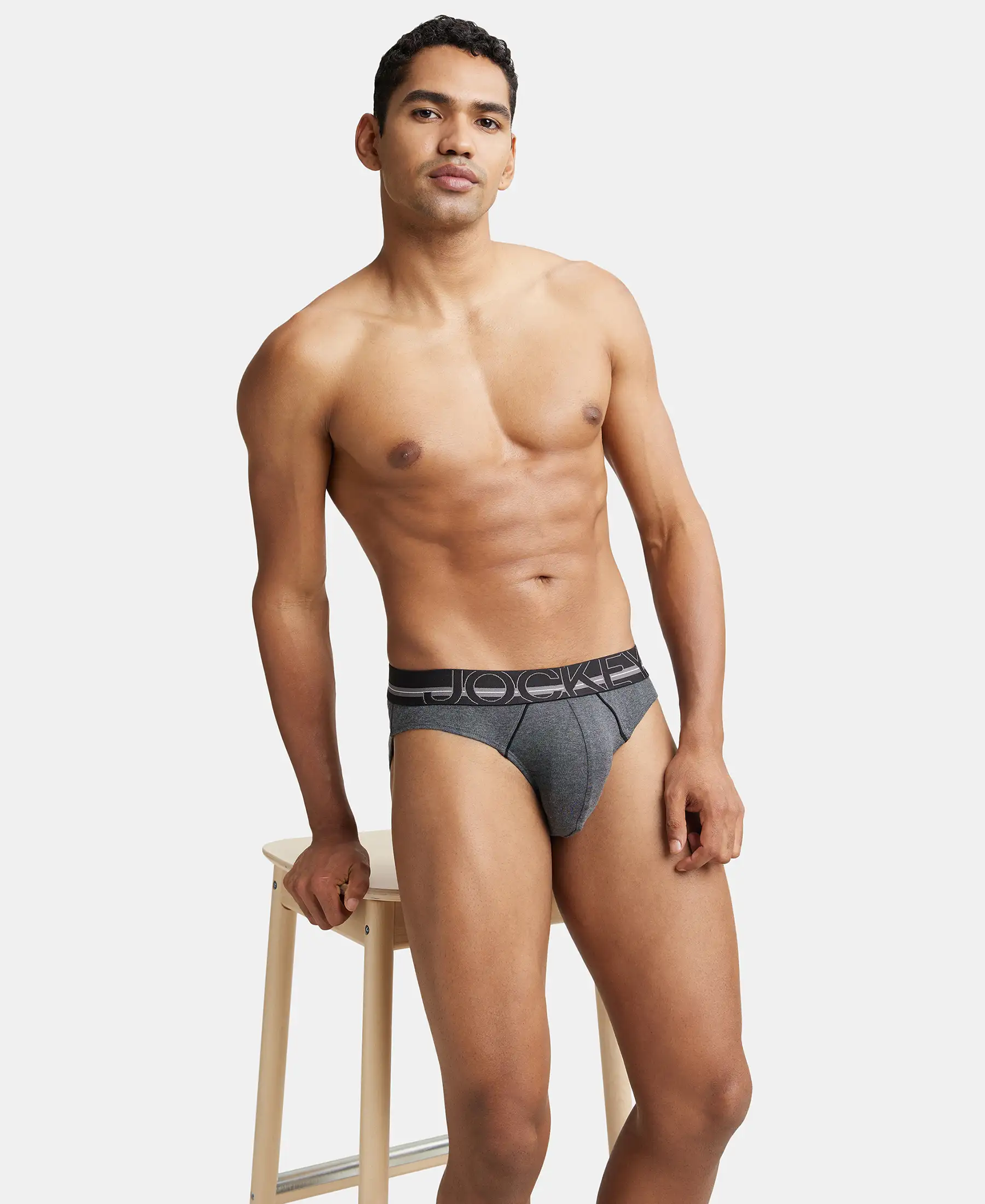 Super Combed Cotton Rib Solid Brief with Ultrasoft Waistband - Charcoal Melange - Image 6