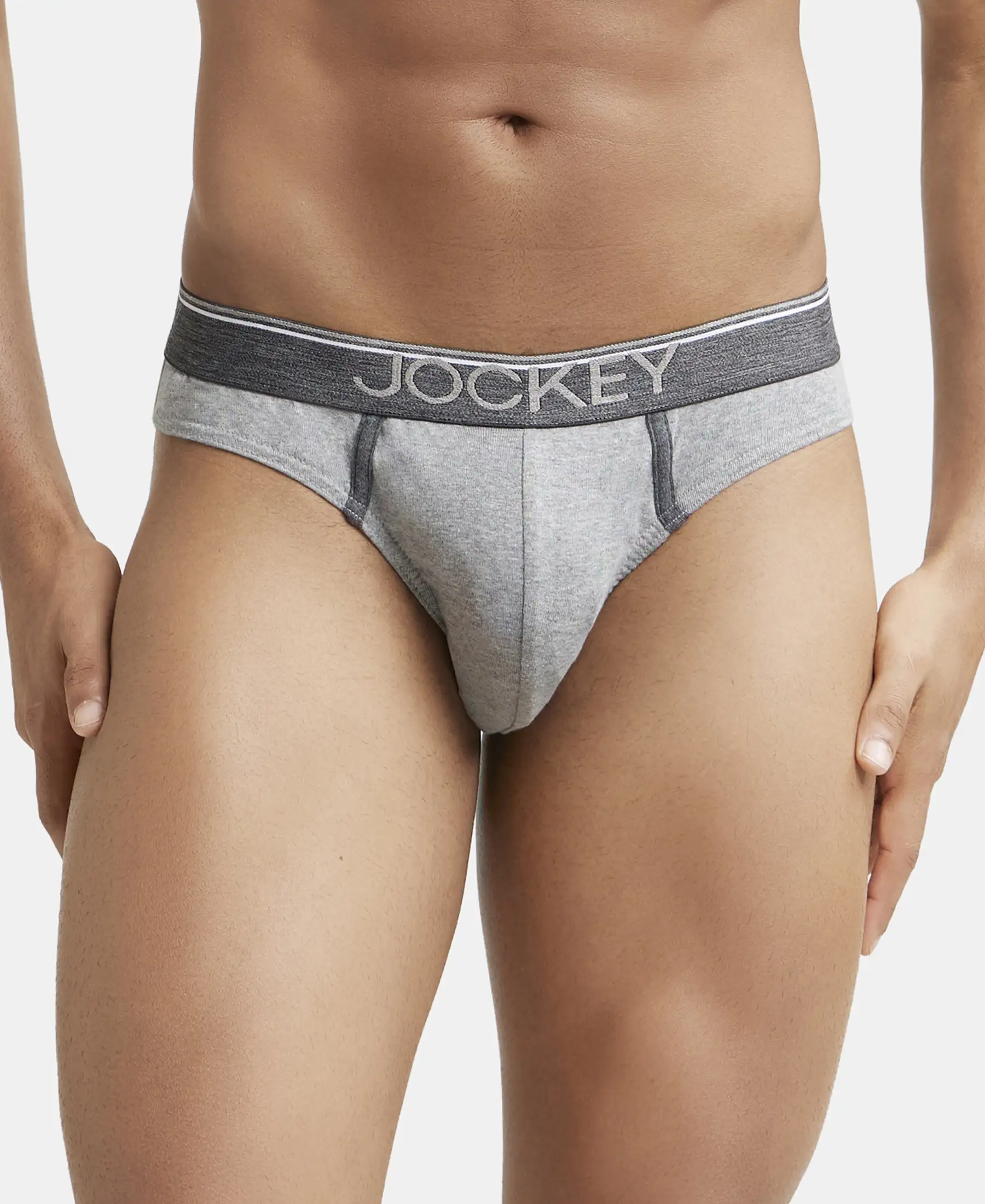 Super Combed Cotton Rib Solid Brief with Ultrasoft Waistband - Grey Melange