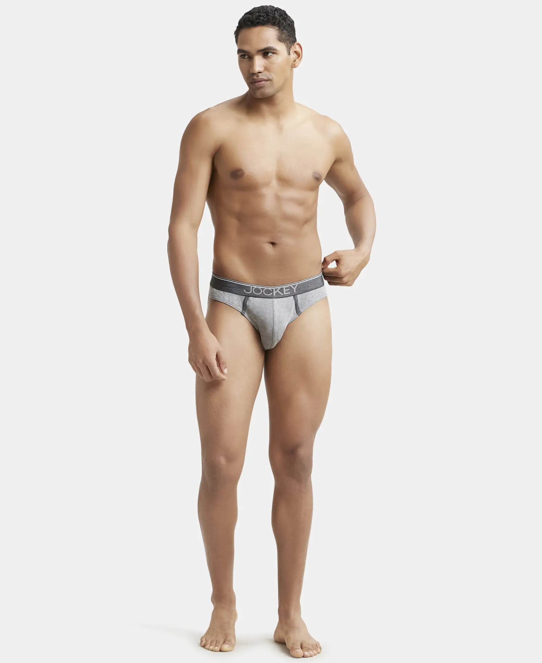 Super Combed Cotton Rib Solid Brief with Ultrasoft Waistband - Grey Melange - Image 4