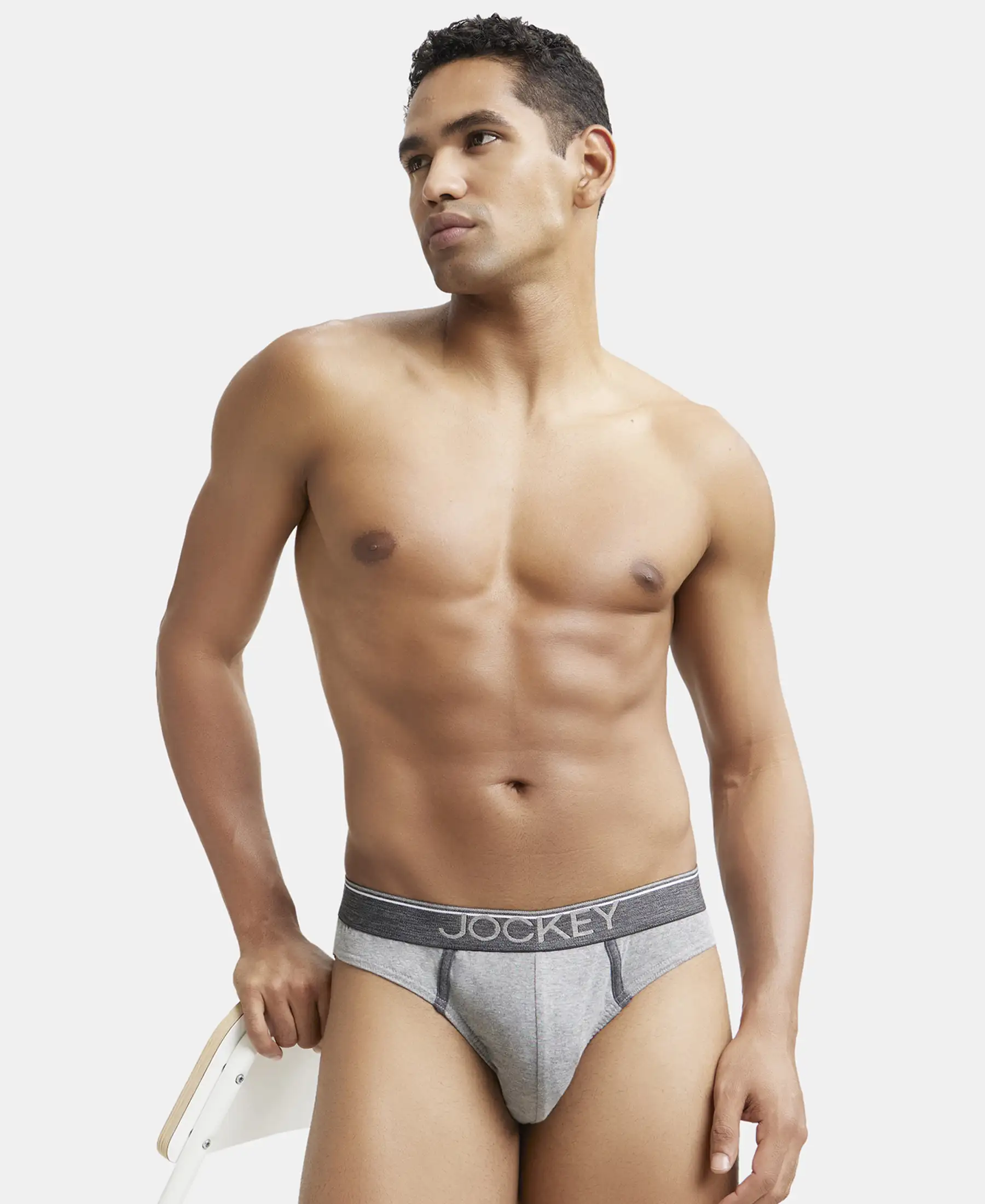 Super Combed Cotton Rib Solid Brief with Ultrasoft Waistband - Grey Melange - Image 5