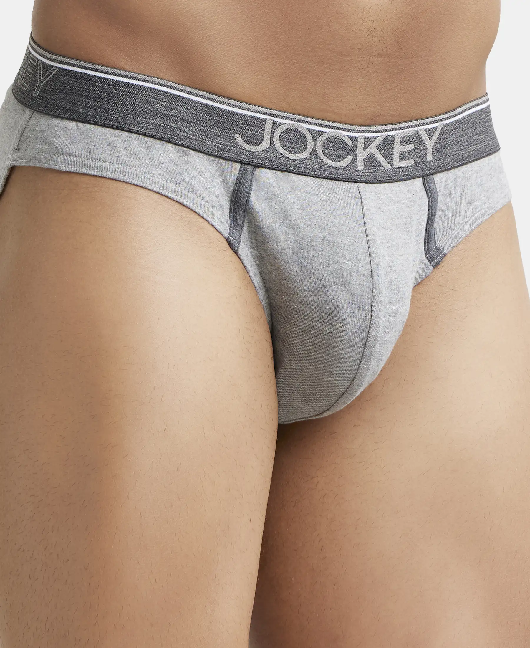 Super Combed Cotton Rib Solid Brief with Ultrasoft Waistband - Grey Melange - Image 6