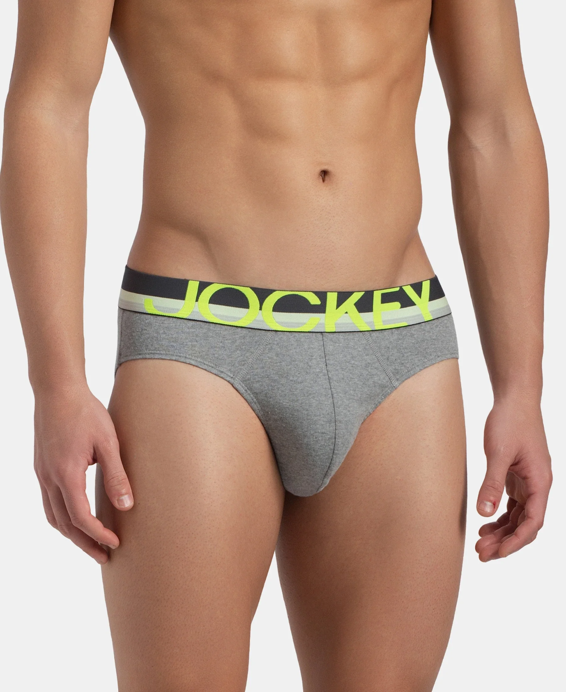 Super Combed Cotton Rib Solid Brief with Ultrasoft Waistband - Grey (Pack of 2) - Image 6