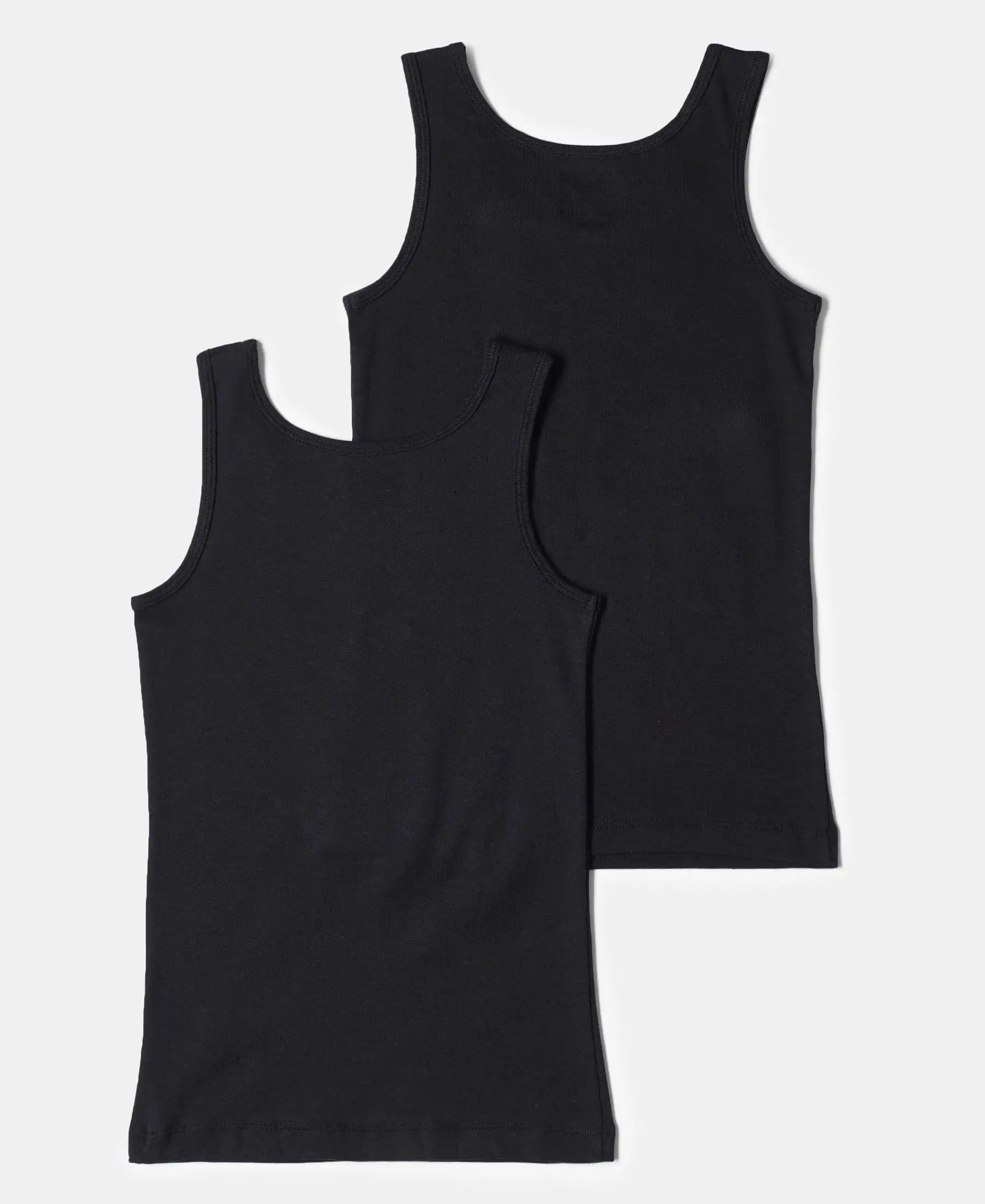 Girl's Super Combed Cotton Rib Solid Inner Tank Top - Black (Pack of 2) - Image 2