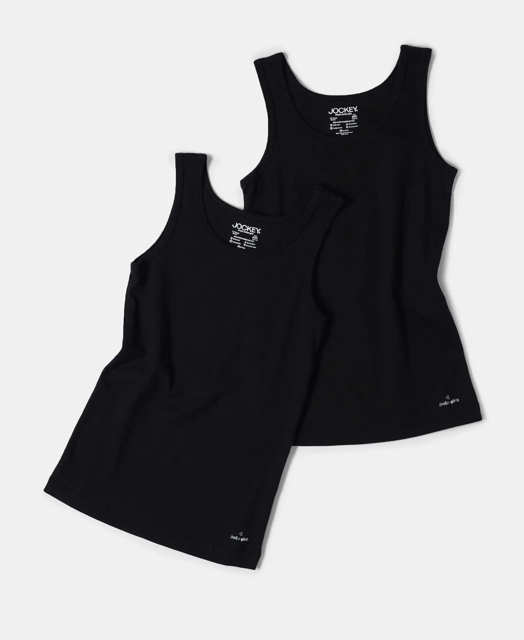 Girl's Super Combed Cotton Rib Solid Inner Tank Top - Black (Pack of 2) - Image 3