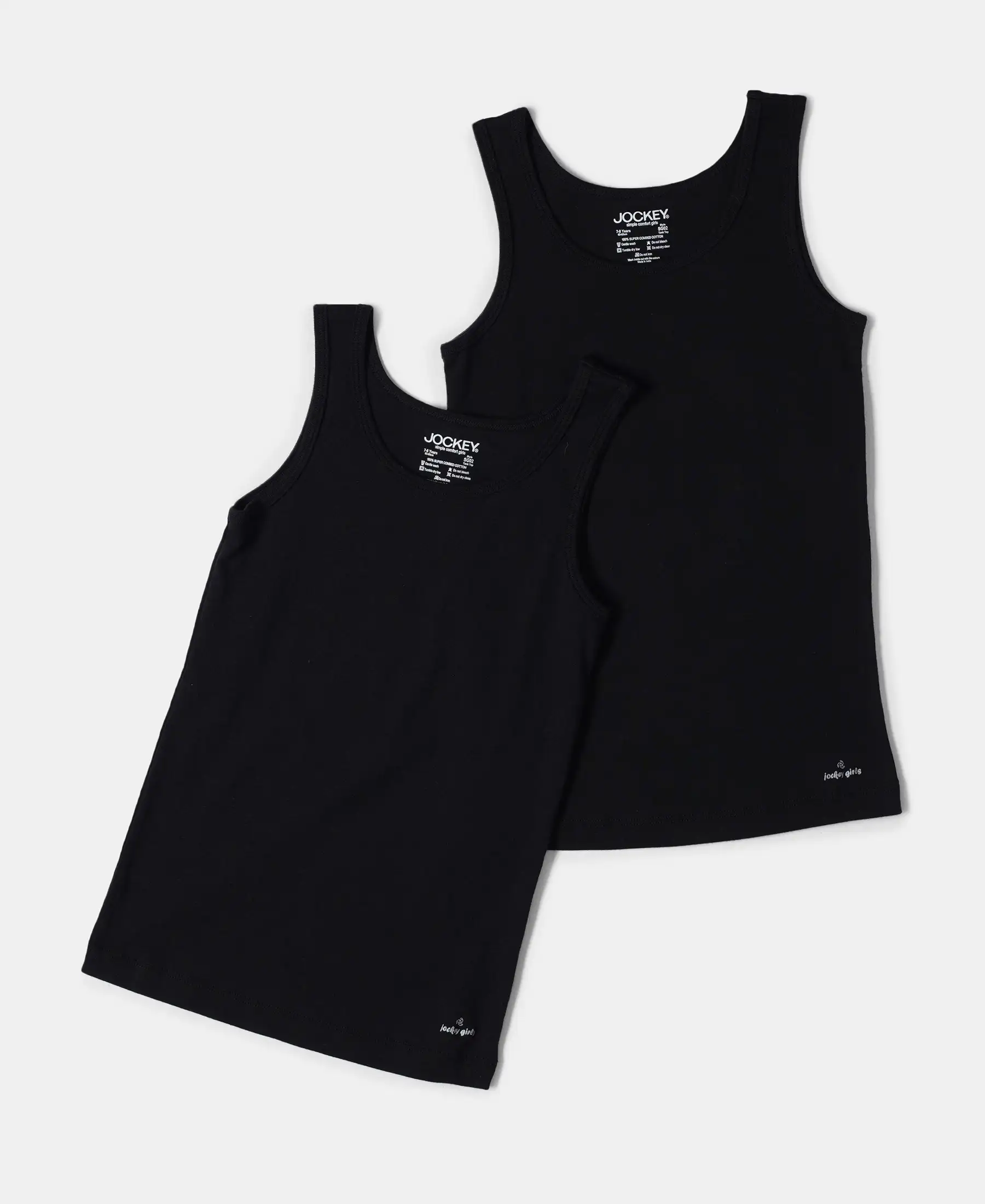 Girl's Super Combed Cotton Rib Solid Inner Tank Top - Black (Pack of 2) - Image 5