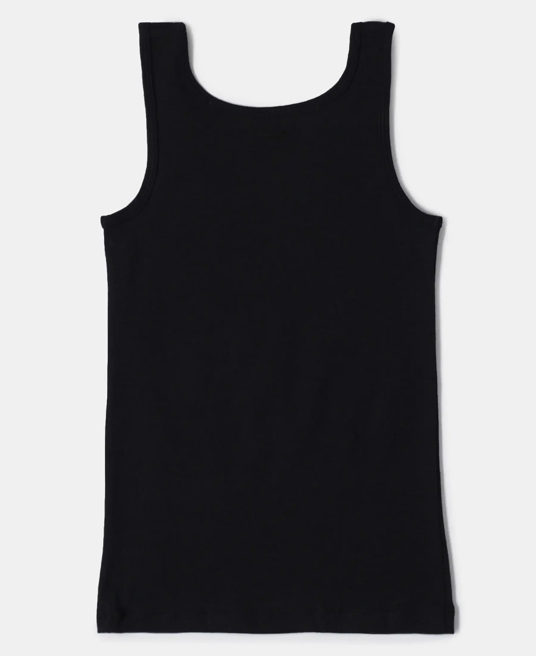 Girl's Super Combed Cotton Rib Solid Inner Tank Top - Black - Image 2