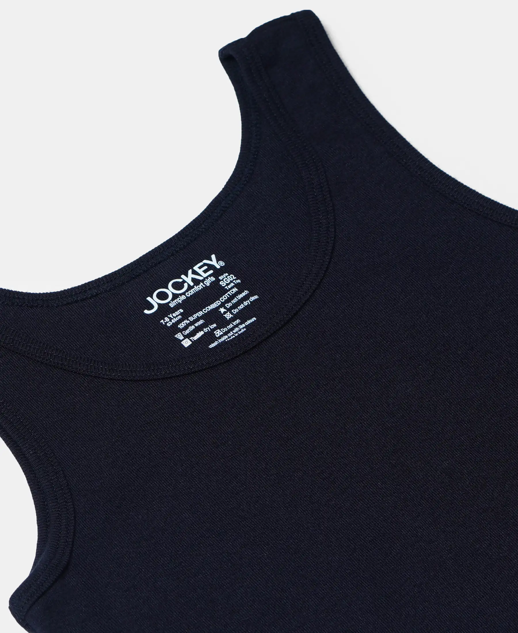 Girl's Super Combed Cotton Rib Solid Inner Tank Top - Black - Image 3