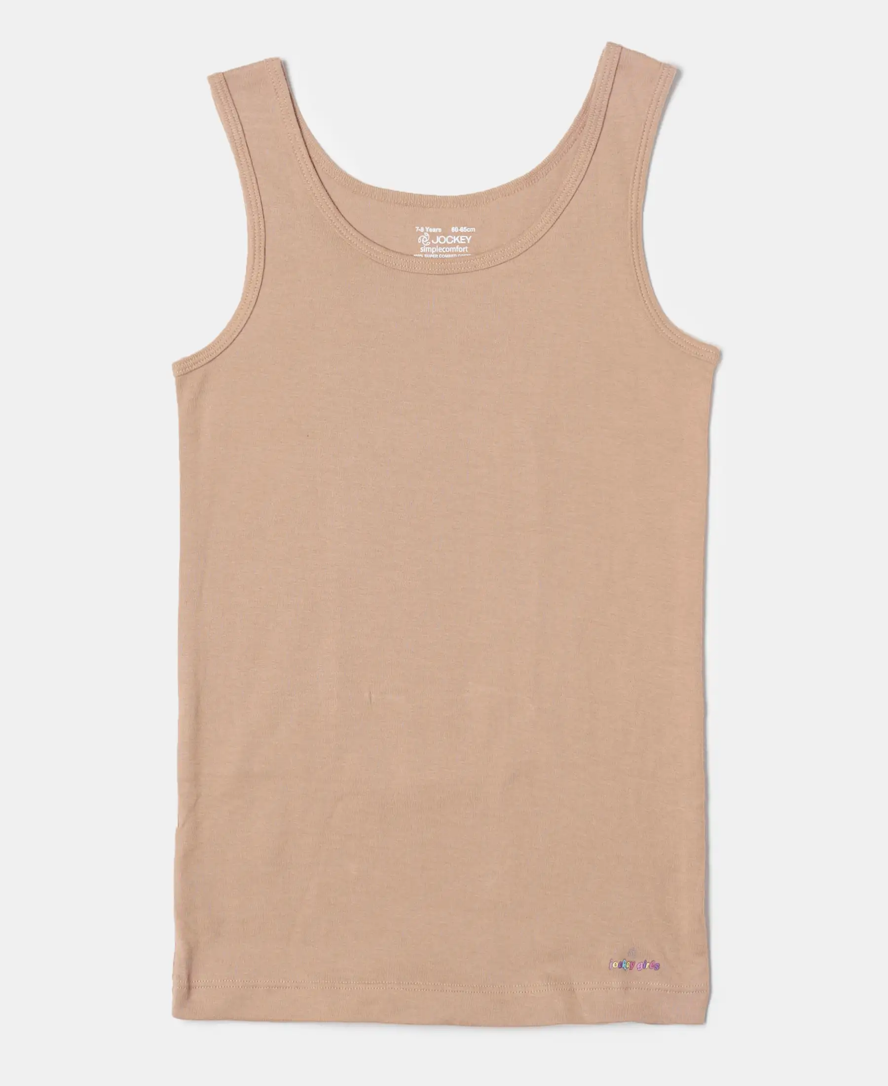 Girl's Super Combed Cotton Rib Solid Inner Tank Top - Skin (Pack of 2) - Image 2