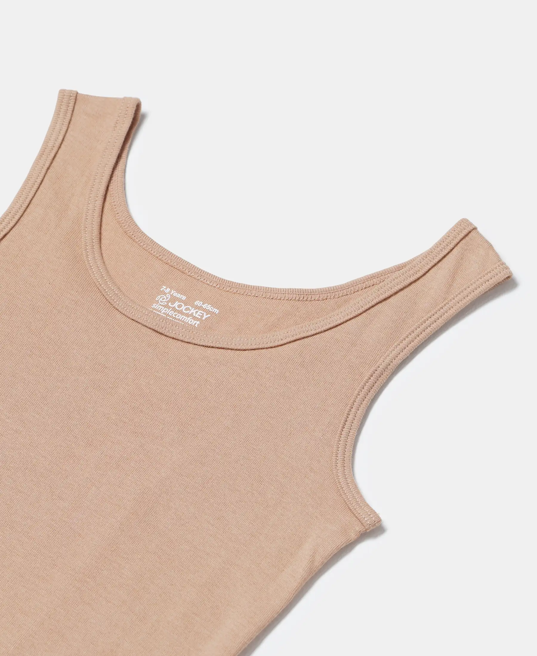 Girl's Super Combed Cotton Rib Solid Inner Tank Top - Skin (Pack of 2) - Image 5