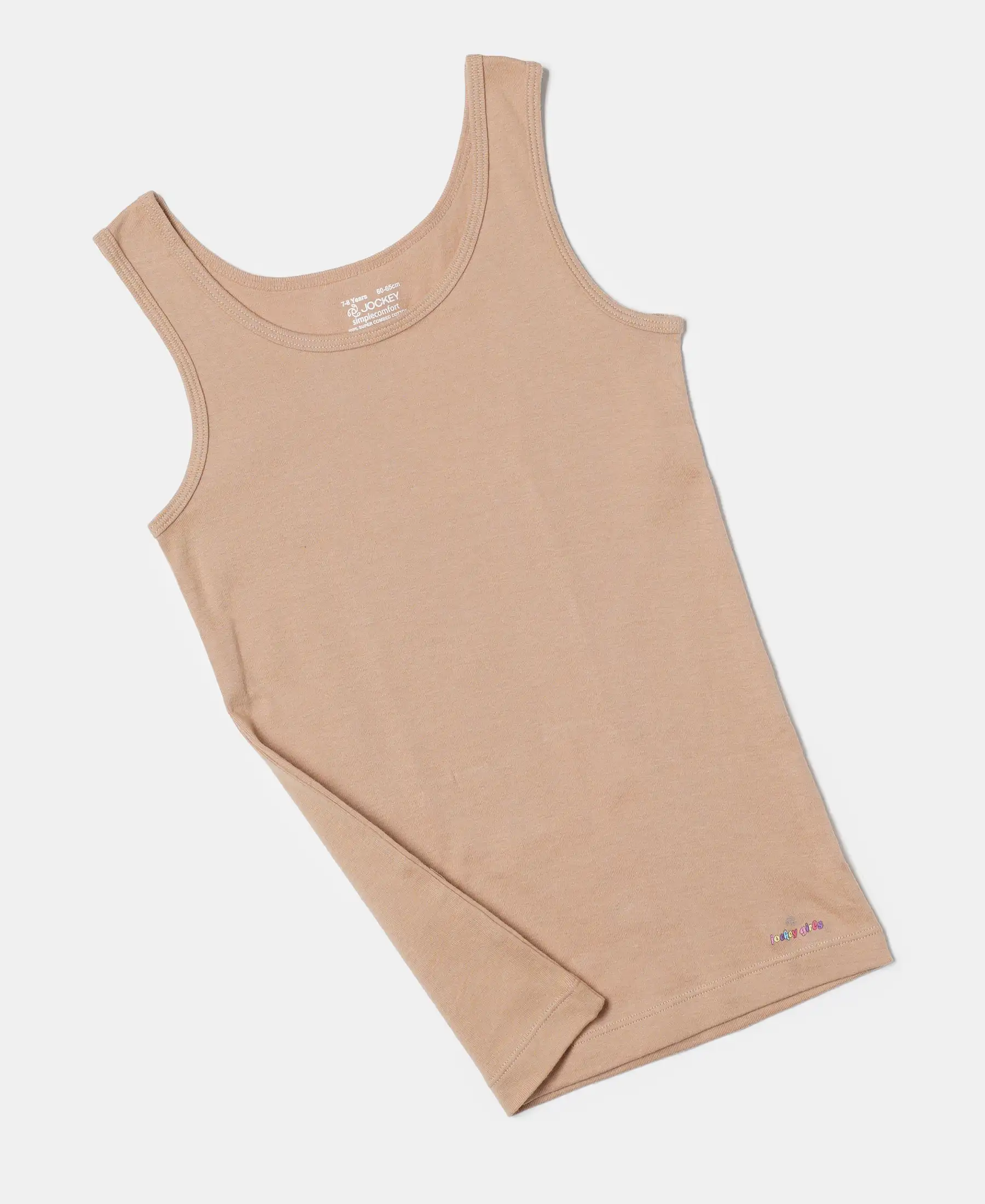 Girl's Super Combed Cotton Rib Solid Inner Tank Top - Skin - Image 4