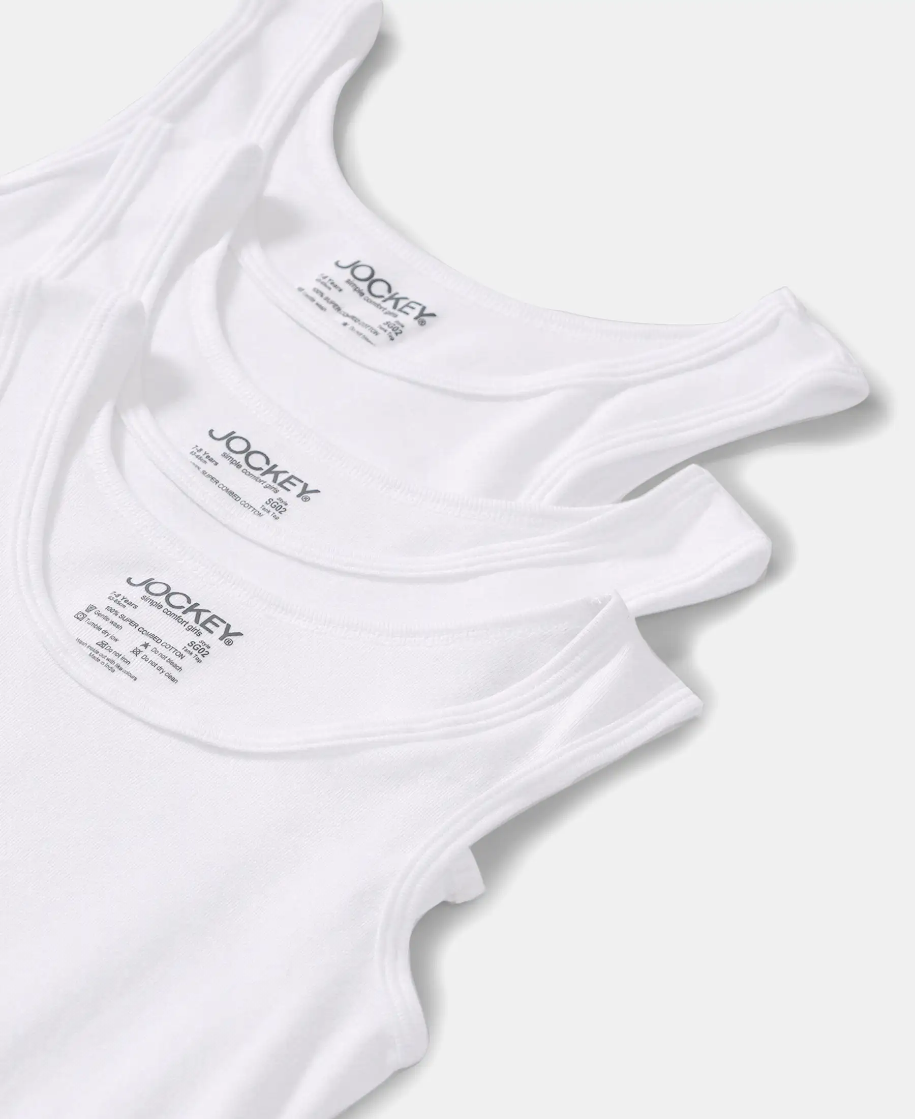 Girl's Super Combed Cotton Rib Solid Inner Tank Top - White (Pack of 3) - Image 3