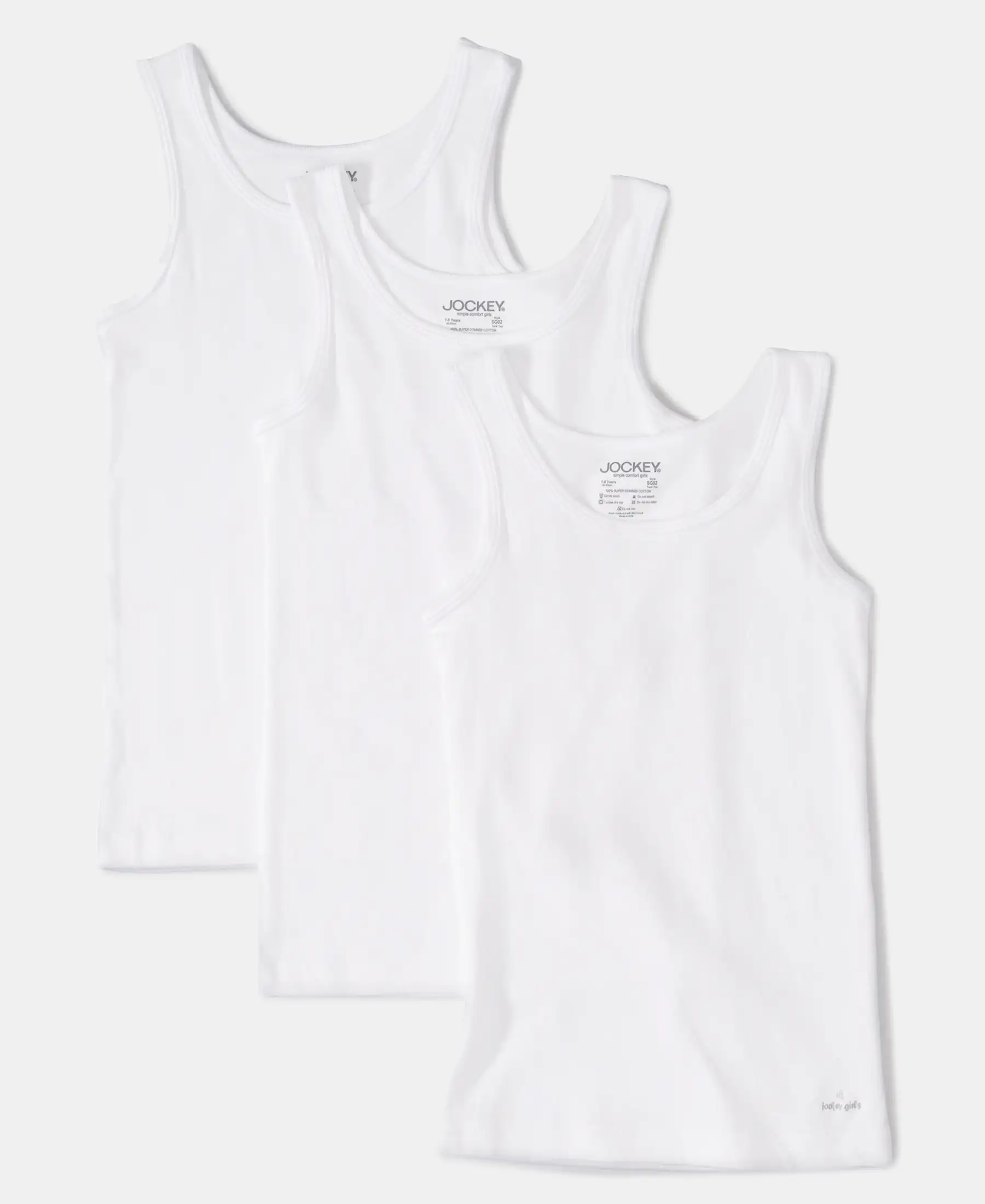 Girl's Super Combed Cotton Rib Solid Inner Tank Top - White (Pack of 3) - Image 4