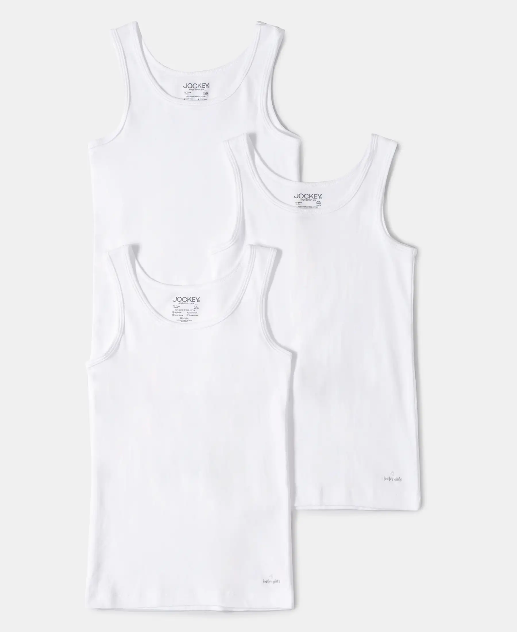 Girl's Super Combed Cotton Rib Solid Inner Tank Top - White (Pack of 3) - Image 5