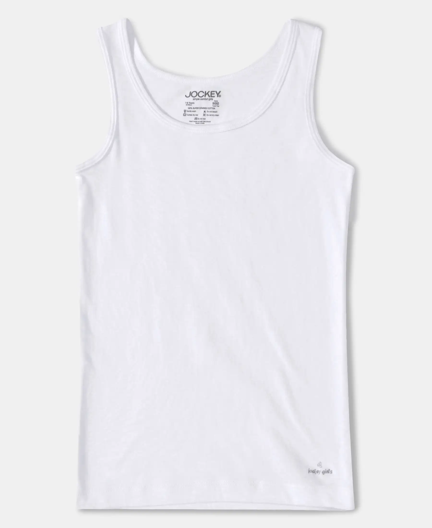 Girl's Super Combed Cotton Rib Solid Inner Tank Top - White