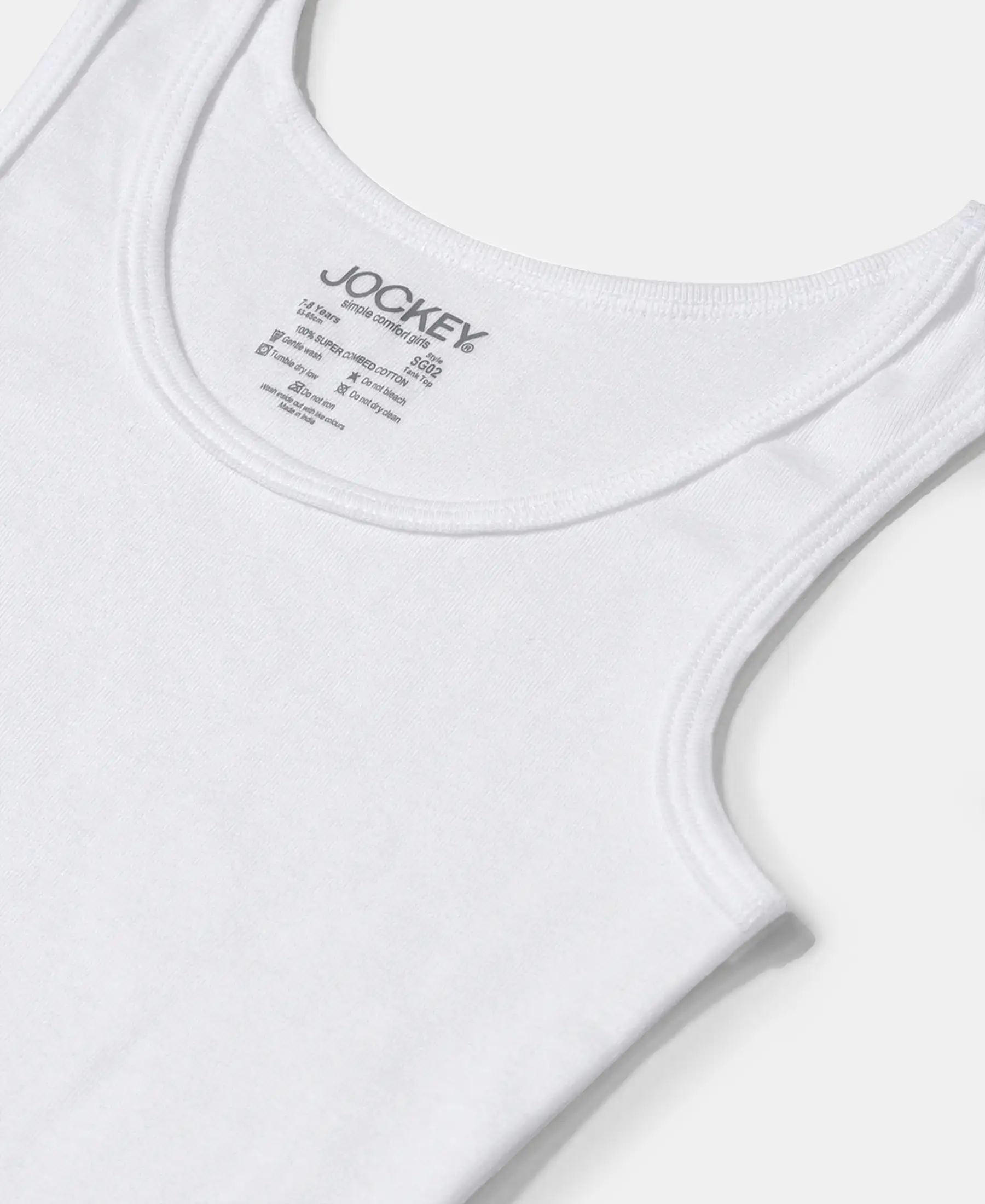 Girl's Super Combed Cotton Rib Solid Inner Tank Top - White - Image 3