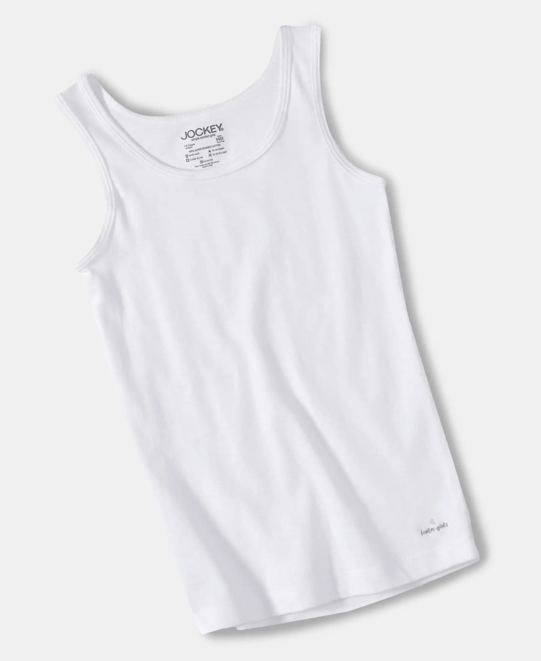 Girl's Super Combed Cotton Rib Solid Inner Tank Top - White - Image 4