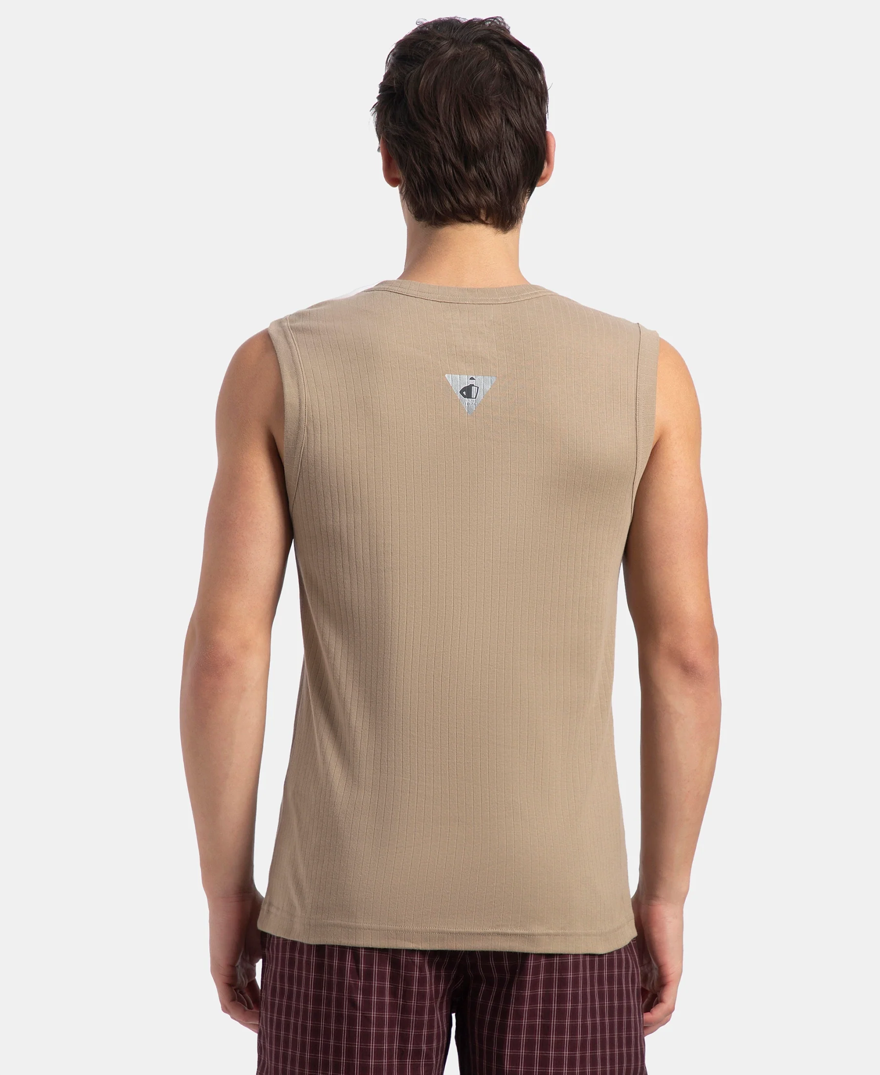 Super Combed Cotton Rib Solid Round Neck Muscle Vest - Desert Taupe - Image 3