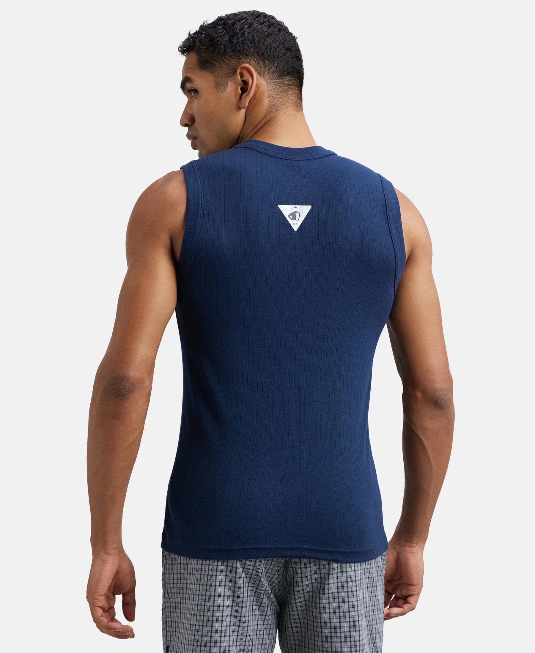 Super Combed Cotton Rib Solid Round Neck Muscle Vest - Navy - Image 3