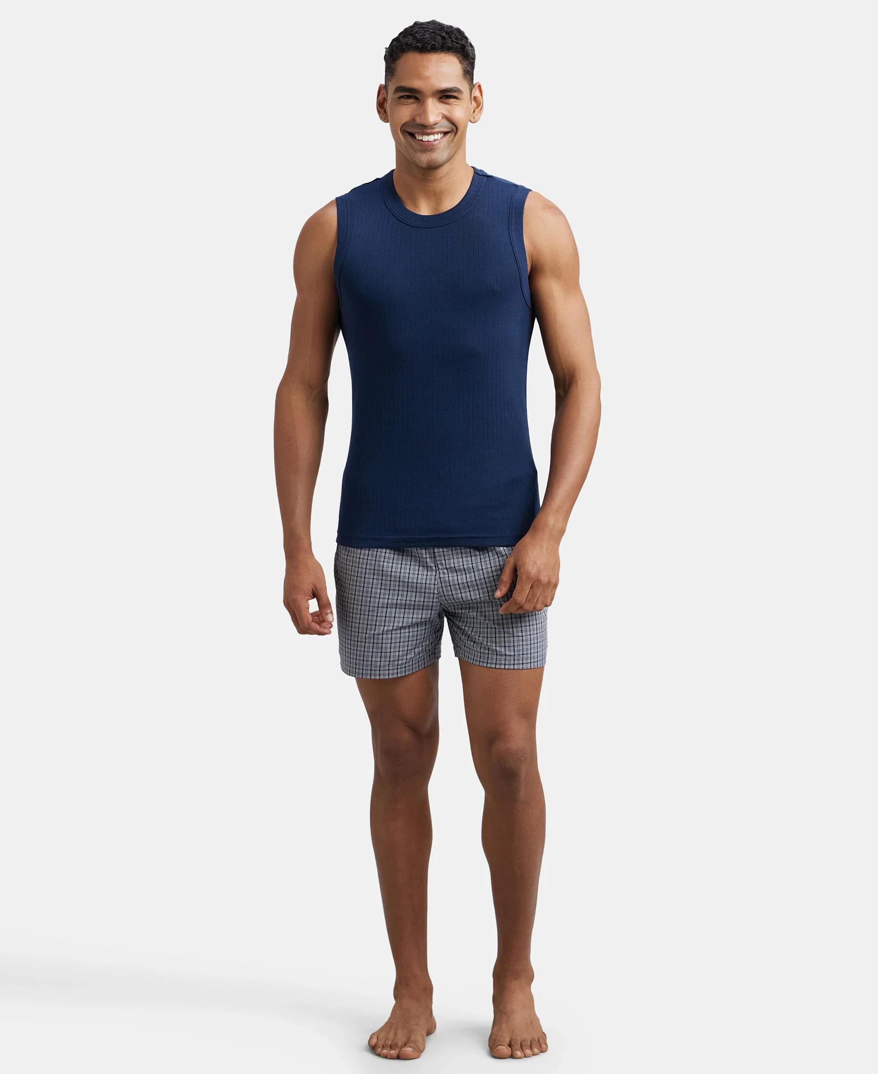 Super Combed Cotton Rib Solid Round Neck Muscle Vest - Navy - Image 4