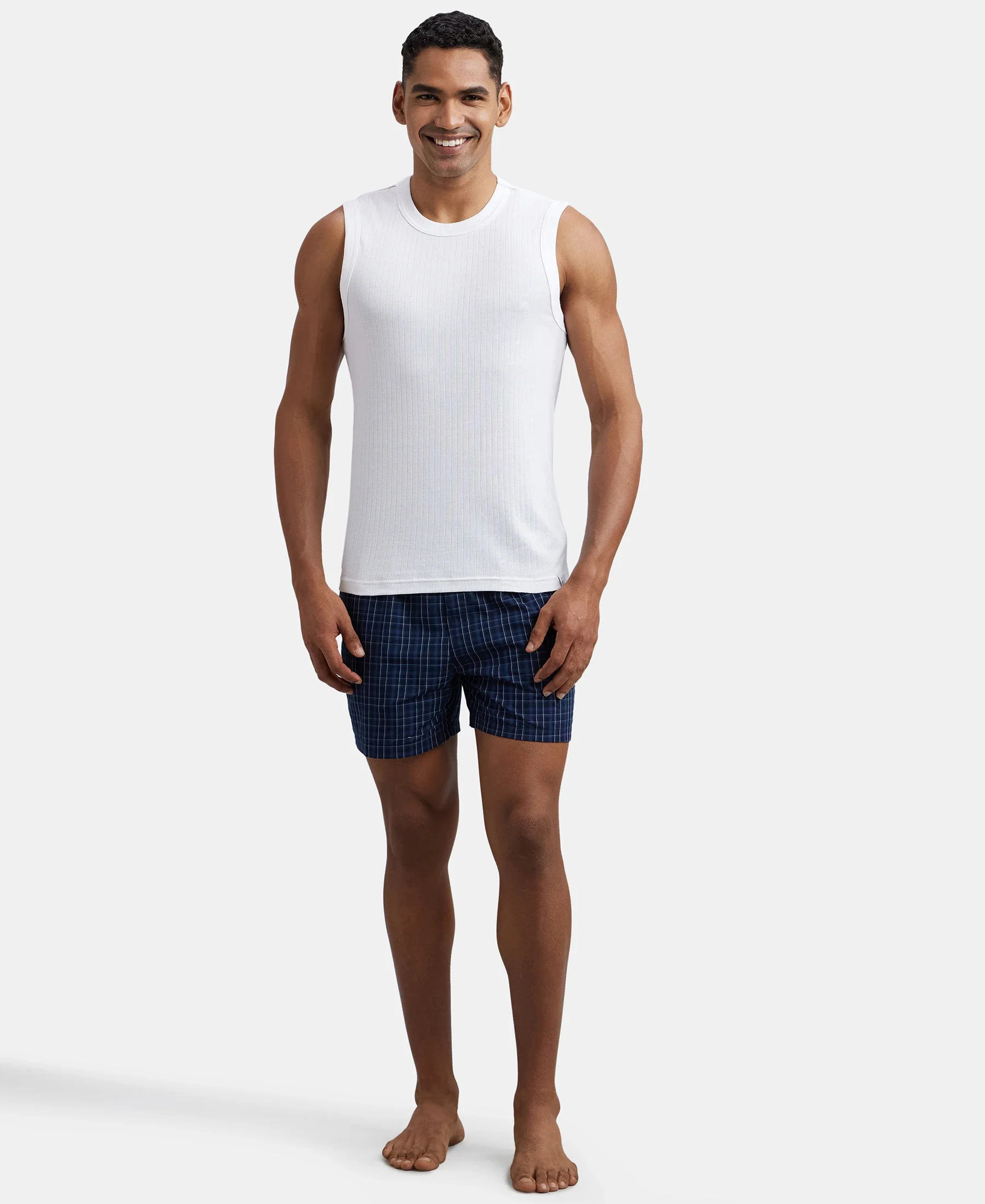 Super Combed Cotton Rib Solid Round Neck Muscle Vest - White - Image 4