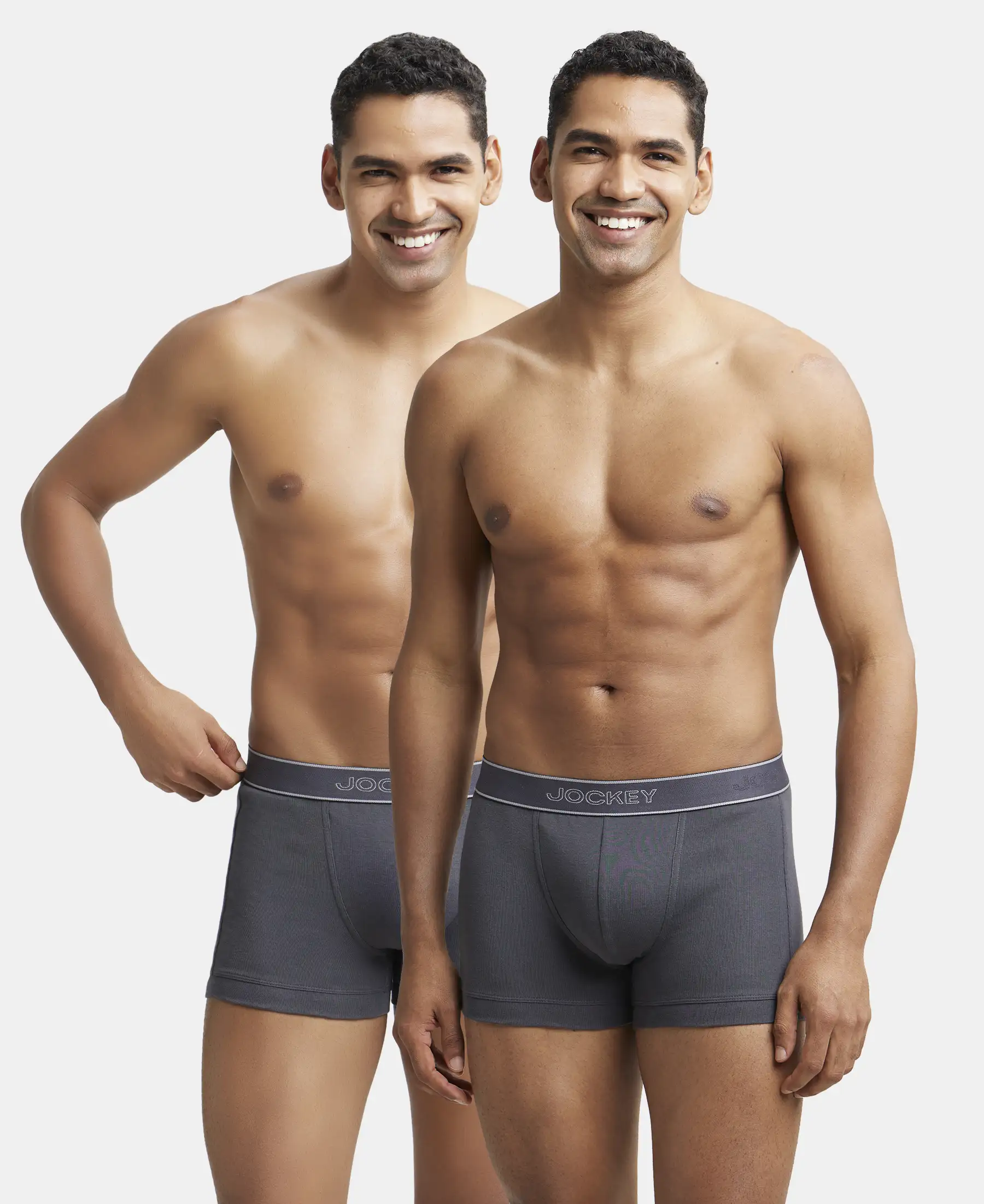 Super Combed Cotton Rib Solid Trunk with StayFresh Treatment - Asphalt (Pack of 2)