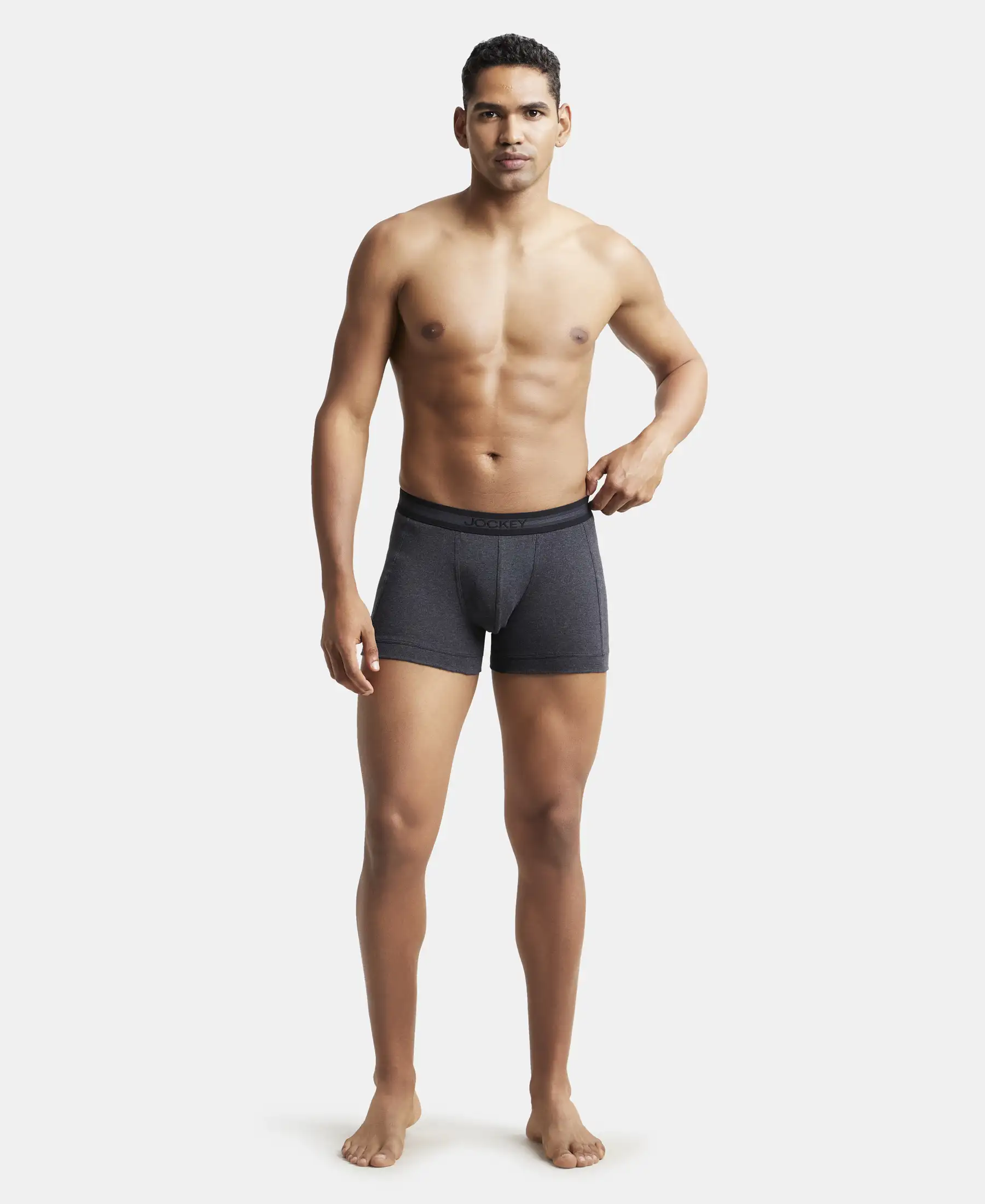 Super Combed Cotton Rib Solid Trunk with StayFresh Treatment - Black Melange (Pack of 2) - Image 6