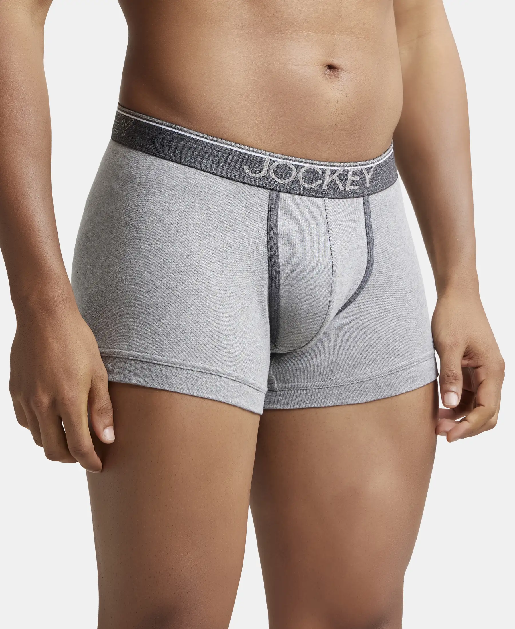 Super Combed Cotton Rib Solid Trunk with Ultrasoft Waistband - Grey Melange - Image 2