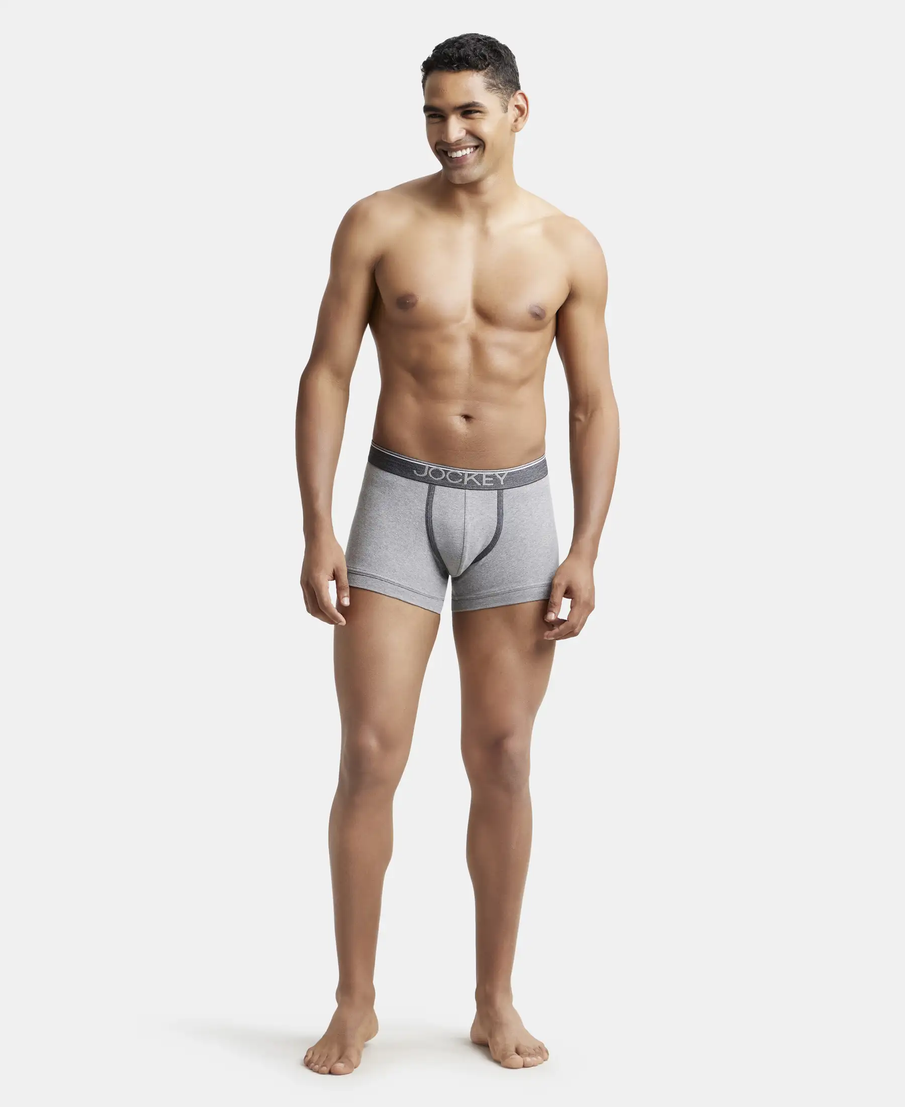 Super Combed Cotton Rib Solid Trunk with Ultrasoft Waistband - Grey Melange - Image 4