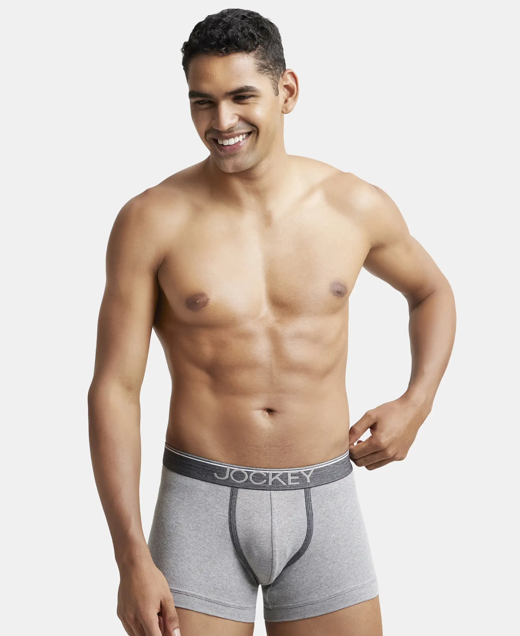 Super Combed Cotton Rib Solid Trunk with Ultrasoft Waistband - Grey Melange - Image 5