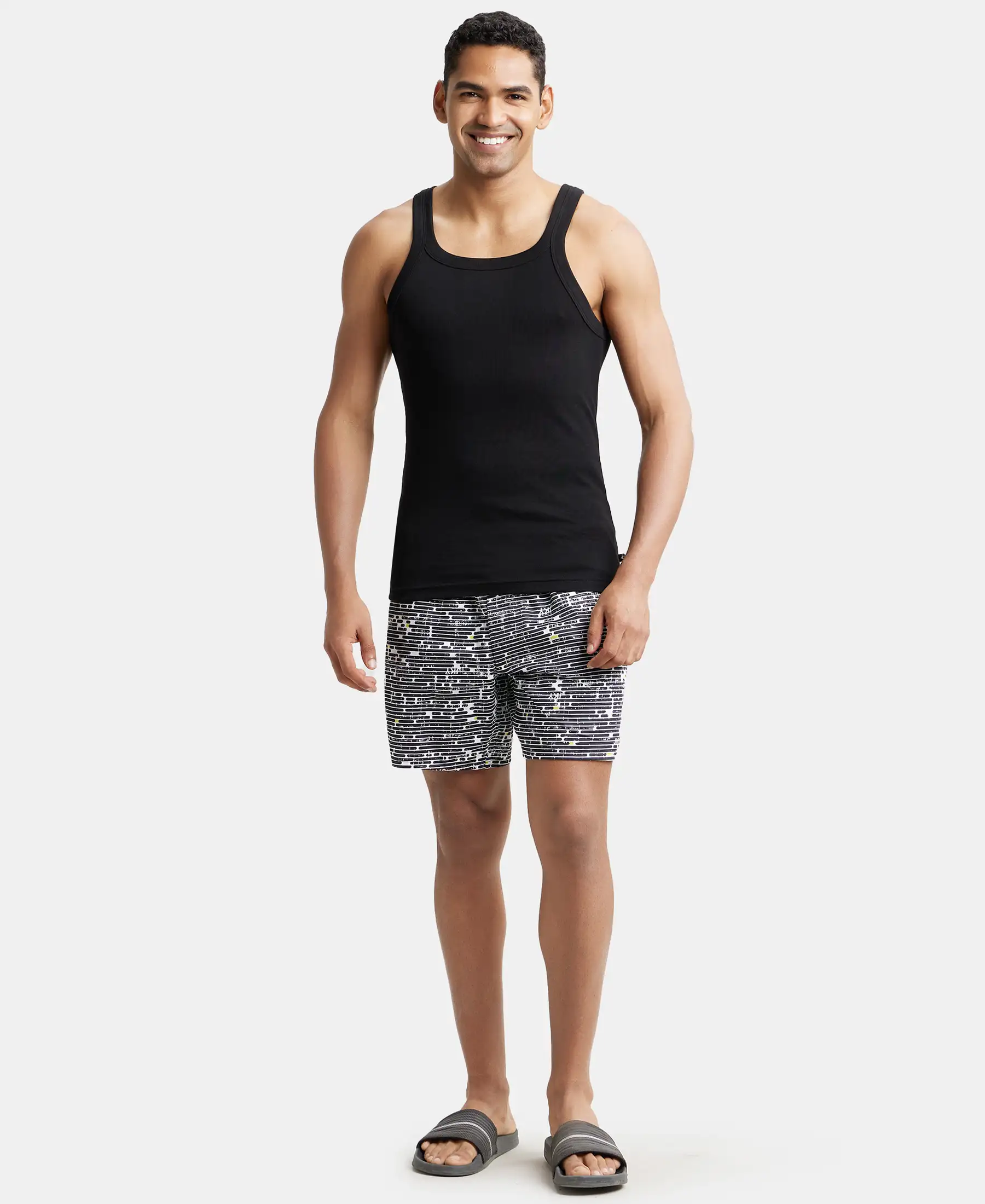 Super Combed Cotton Rib Square Neck Gym Vest - Black - Image 4