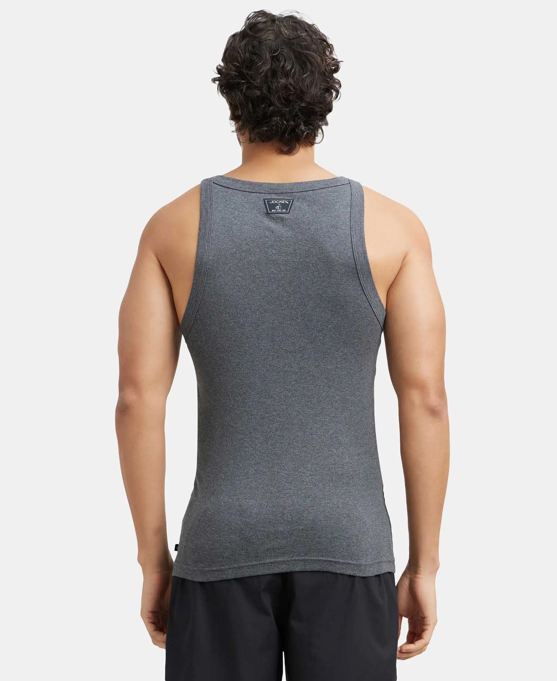 Super Combed Cotton Rib Square Neck Gym Vest - Charcoal Melange (Pack of 2) - Image 4