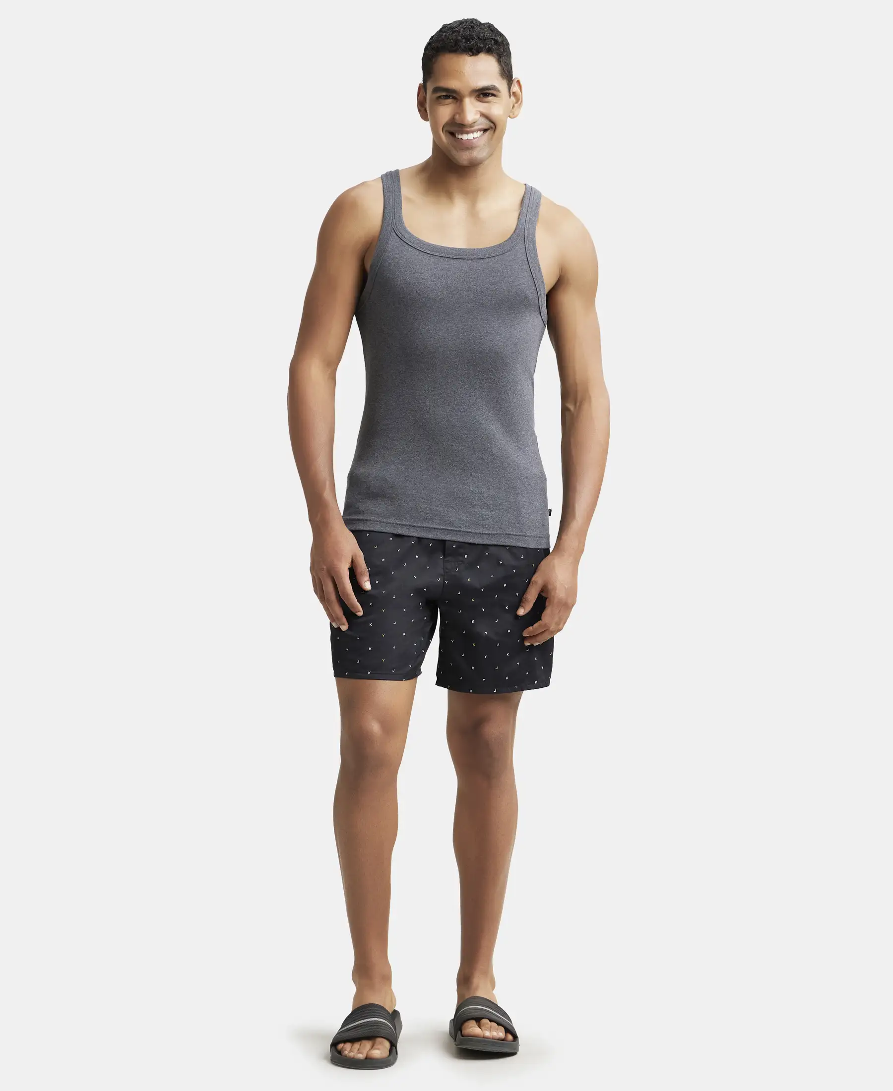 Super Combed Cotton Rib Square Neck Gym Vest - Charcoal Melange - Image 4