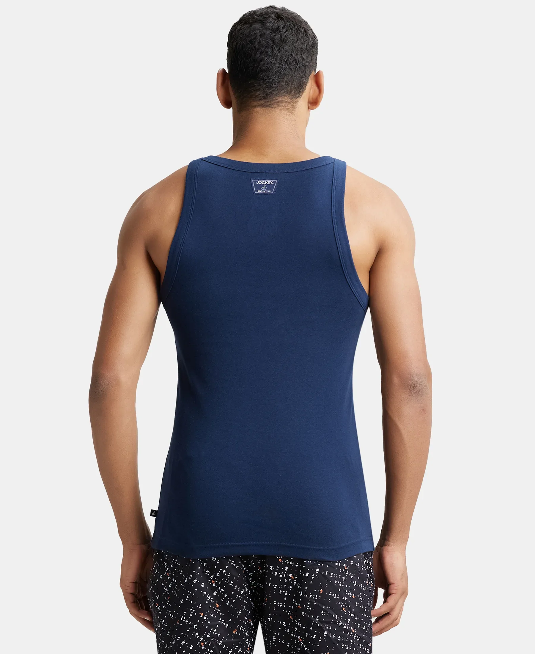 Super Combed Cotton Rib Square Neck Gym Vest - Navy (Pack of 2) - Image 3