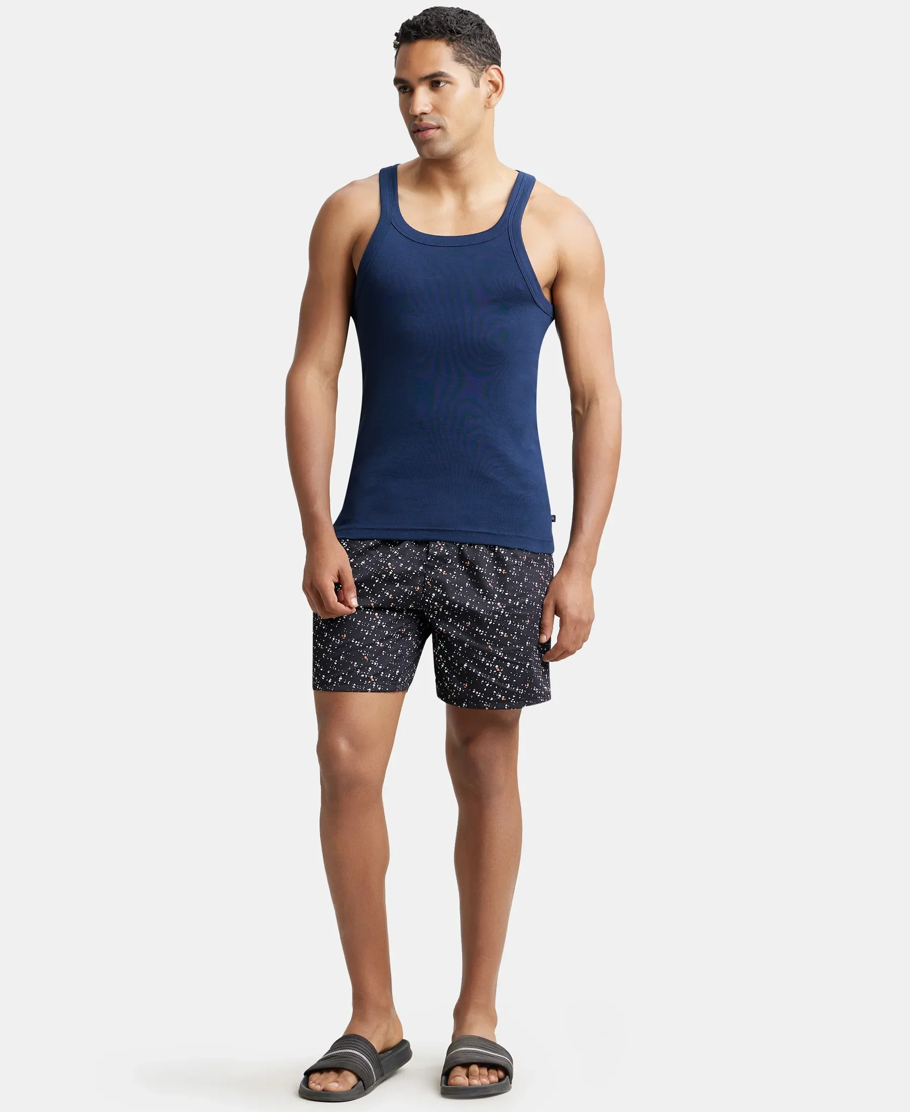 Super Combed Cotton Rib Square Neck Gym Vest - Navy (Pack of 2) - Image 6
