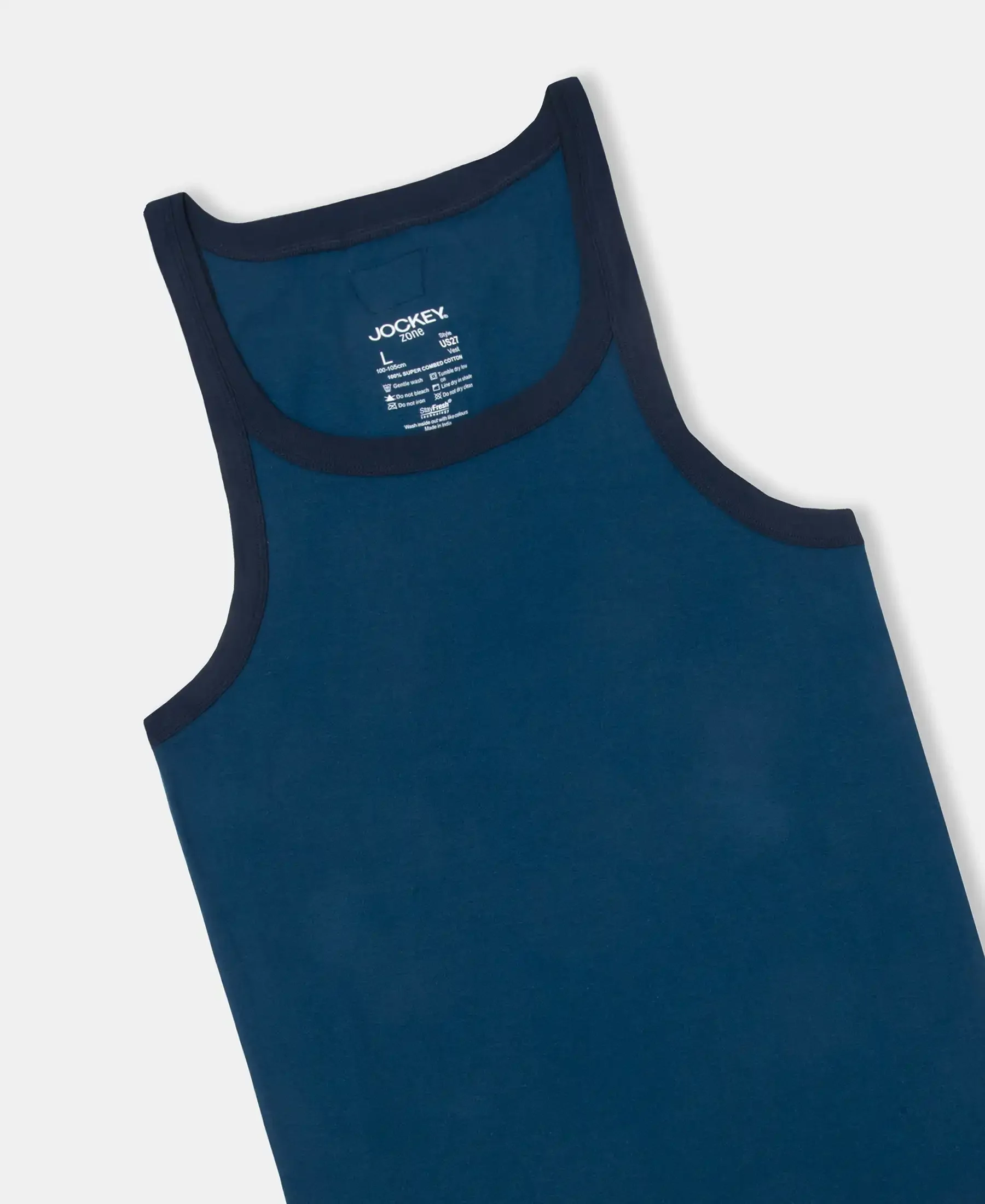 Super Combed Cotton Rib Square Neck Gym Vest - Poseidon & Navy - Image 9