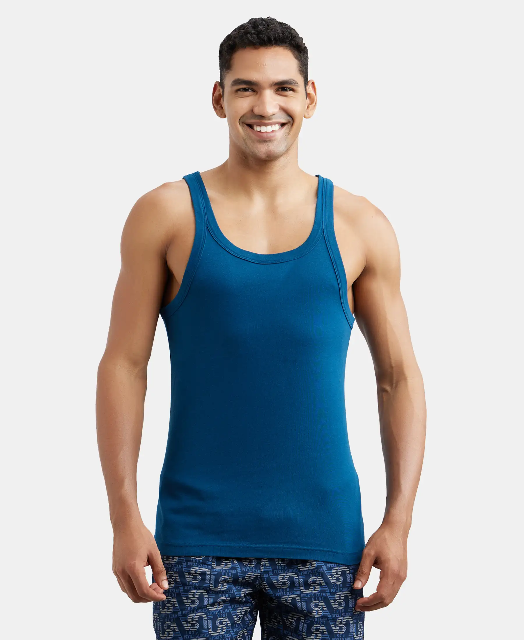 Super Combed Cotton Rib Square Neck Gym Vest - Poseidon