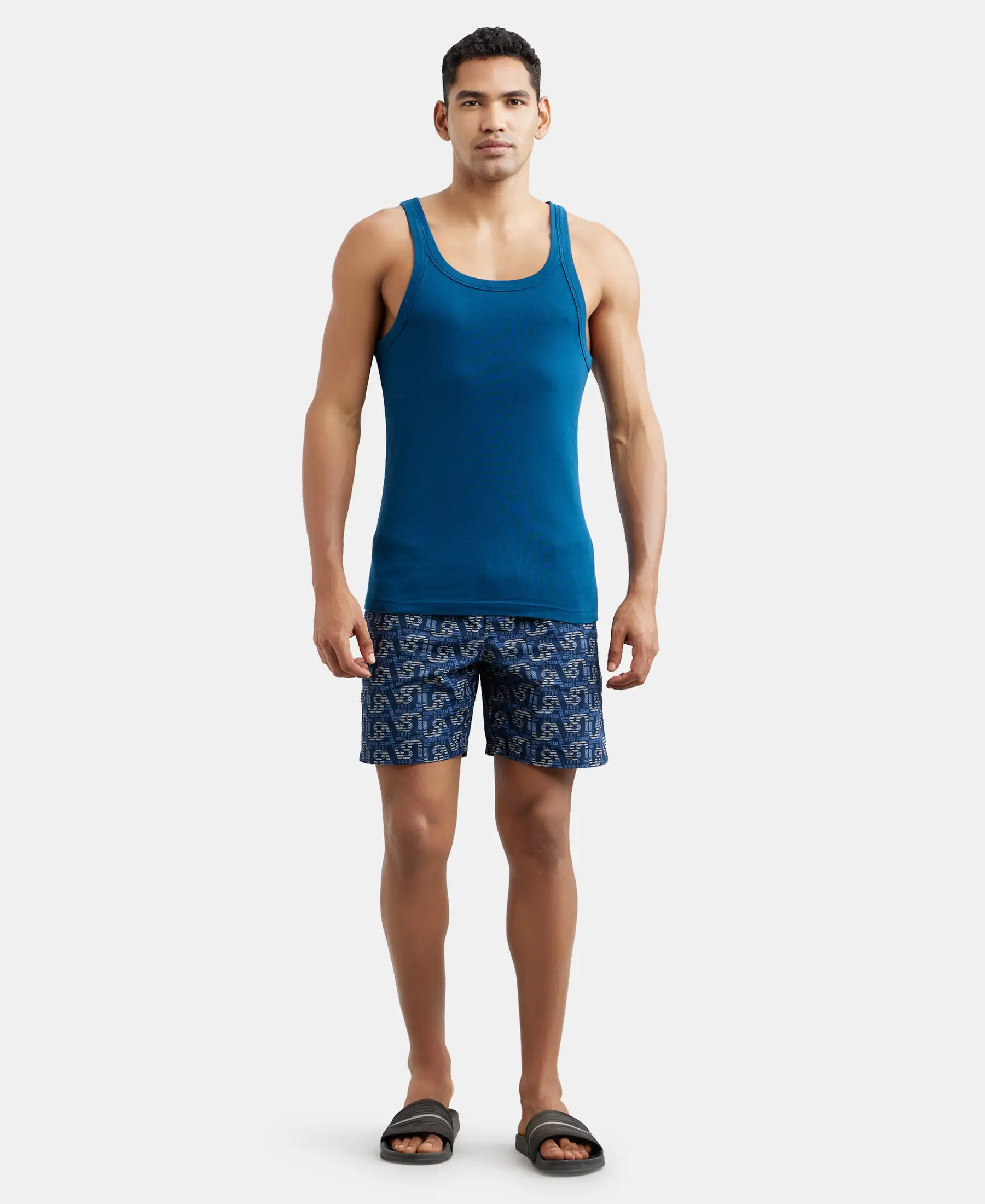 Super Combed Cotton Rib Square Neck Gym Vest - Poseidon - Image 4