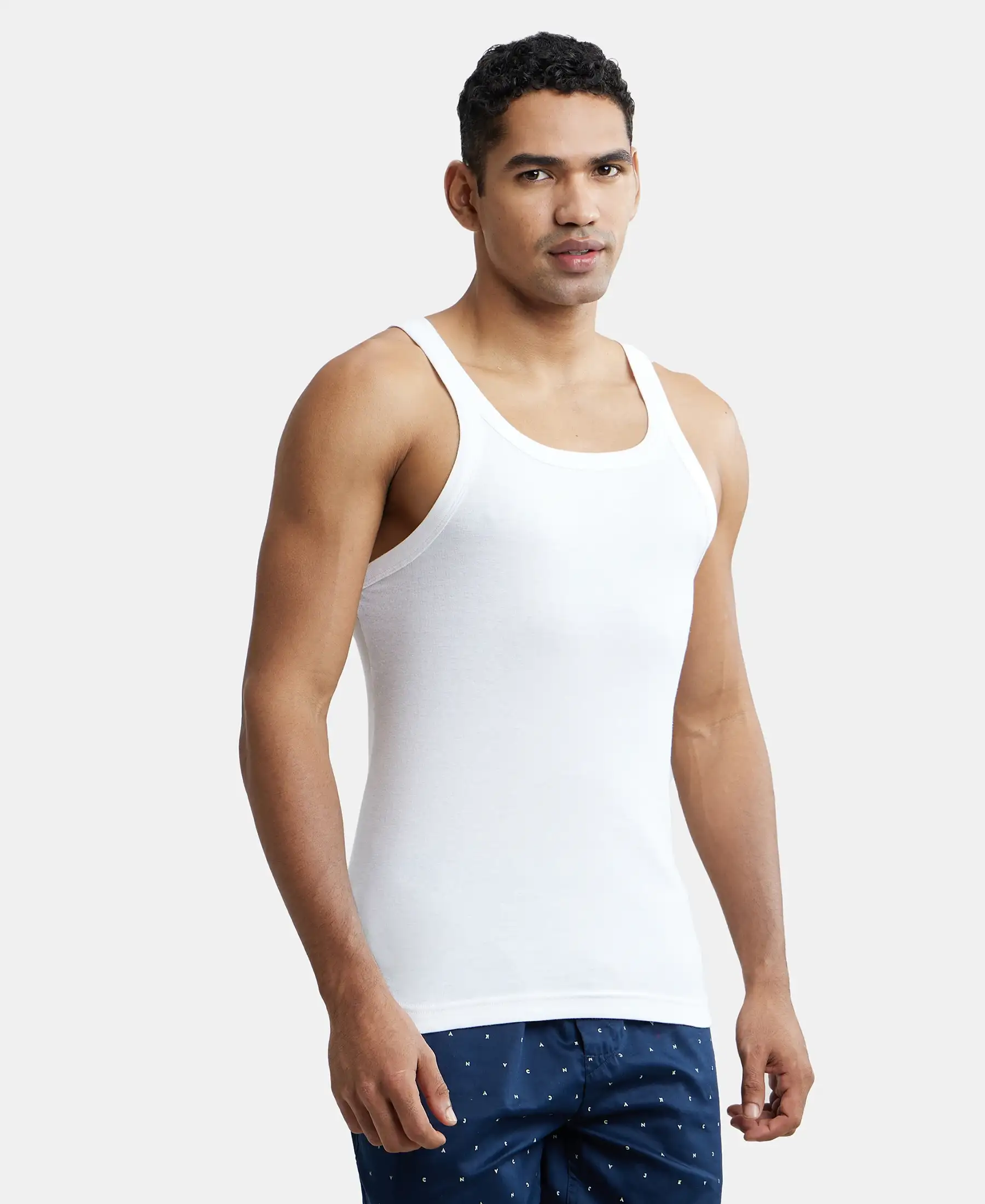 Super Combed Cotton Rib Square Neck Gym Vest - White (Pack of 2) - Image 2